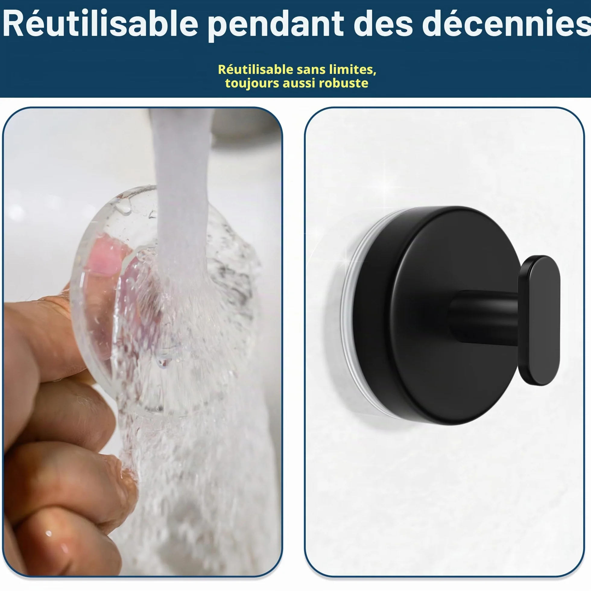 pickpiff Crochets à ventouse pour douche : Support extra fort de 6,8 kg pour salle de bain, cuisine, porte, miroir, carrelage, verre – Serviette, éponge, manteau, peignoir – noir mat, lot de 4