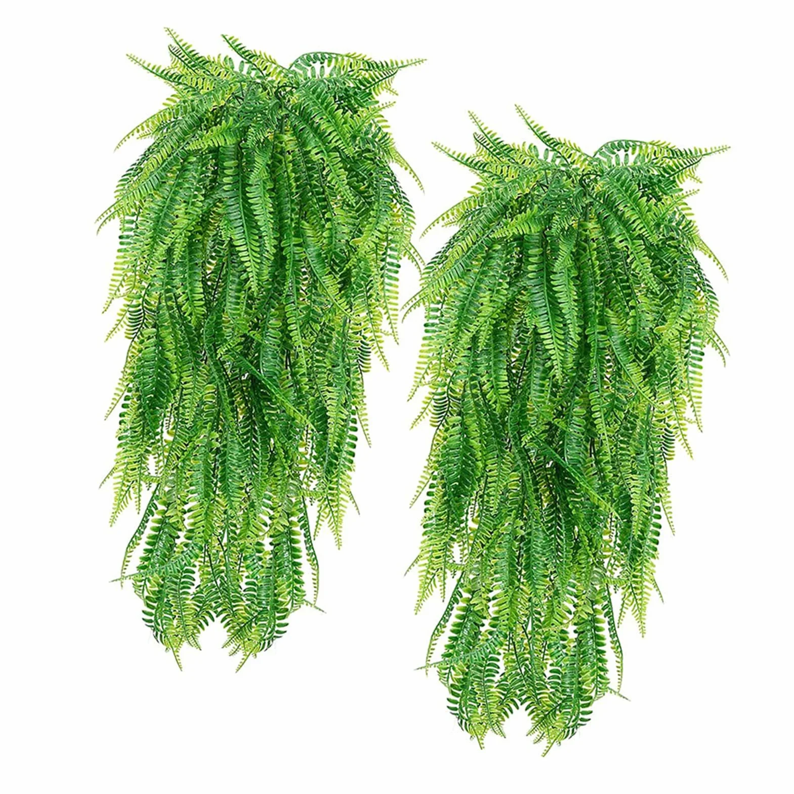 JUOPZKENN Lot de 2 fougères artificielles à suspendre, plantes de vigne imperméables, anti-UV, fausses plantes à suspendre en plastique pour terrasse, porche, jardin, cour, décoration intérieure et