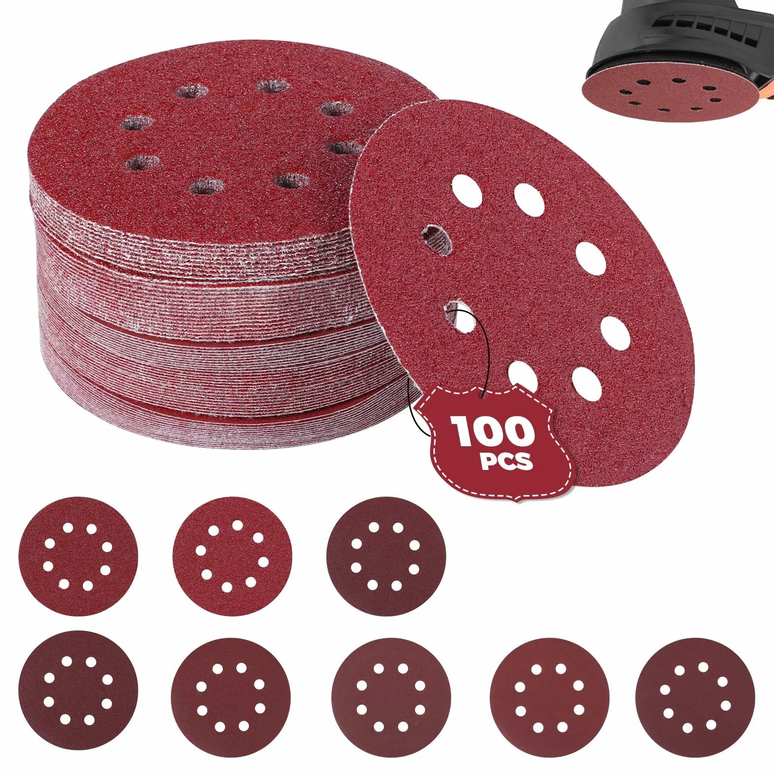 Disques Abrasifs 125mm 40-400 Grain Ponçage Polissage Dérouillage 100pcs
