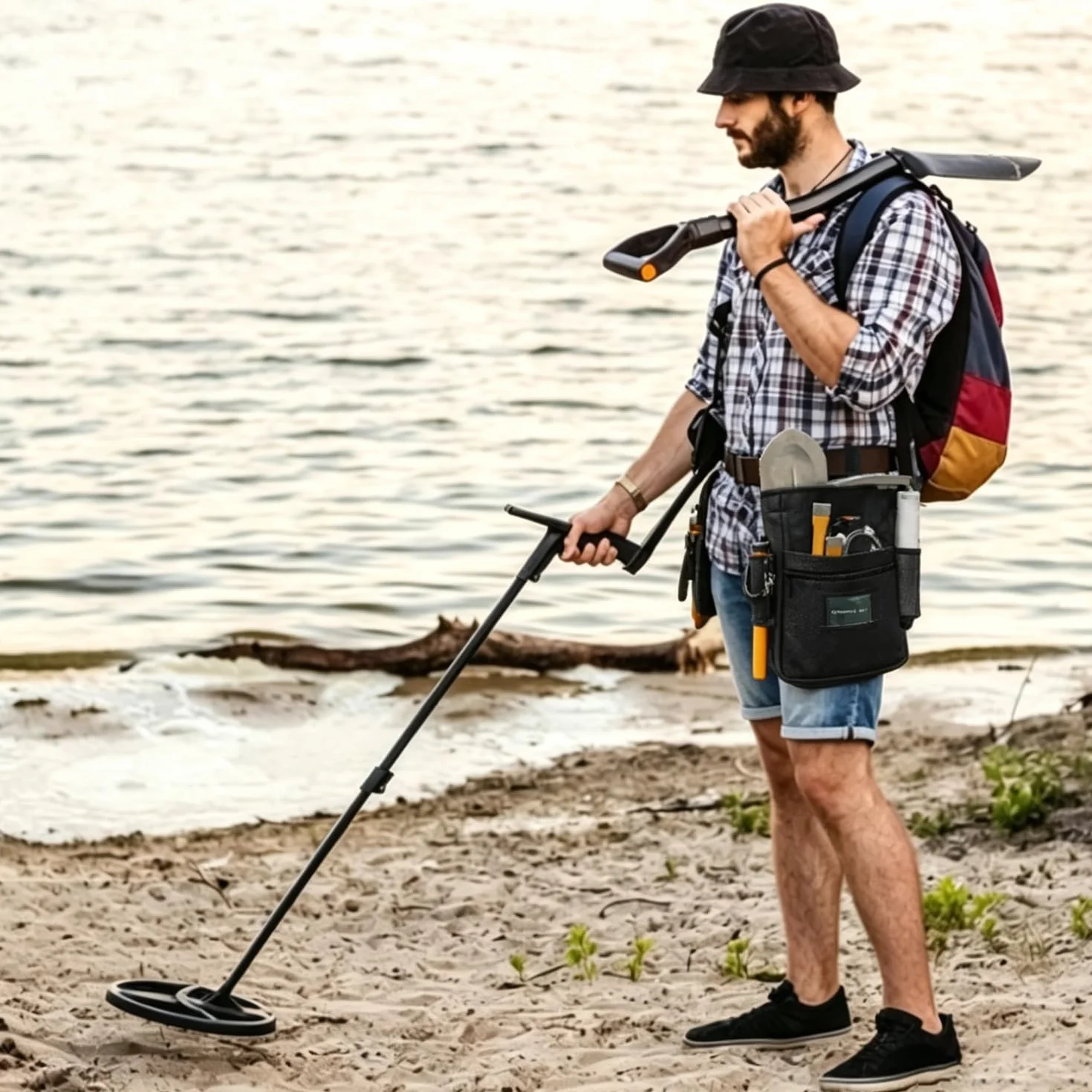 La détection de métaux trouve un sac banane, sac banane portable avec poches et étui, pochette pour PinPointer, Noir