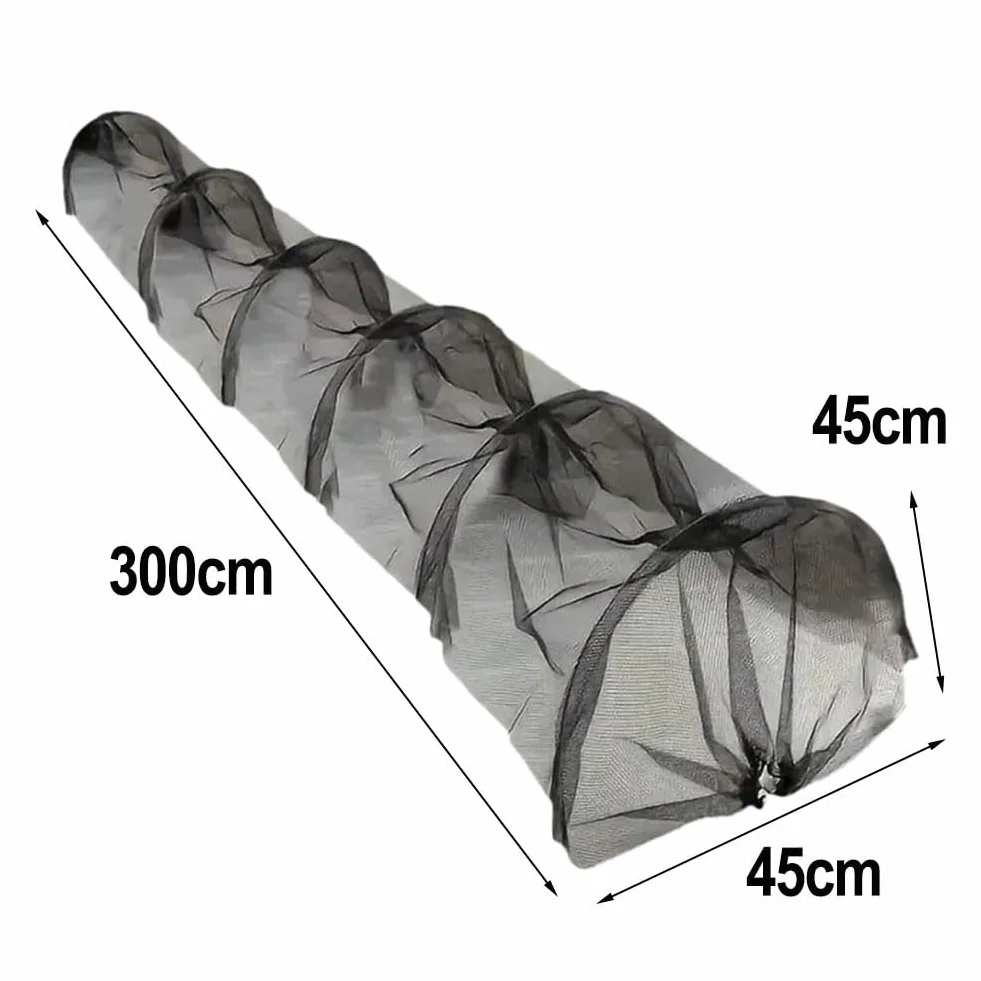 HpLive Tunnel de jardin en maille noire - 300 x 45 x 45 cm - Résistant au gel - Protection contre les intempéries