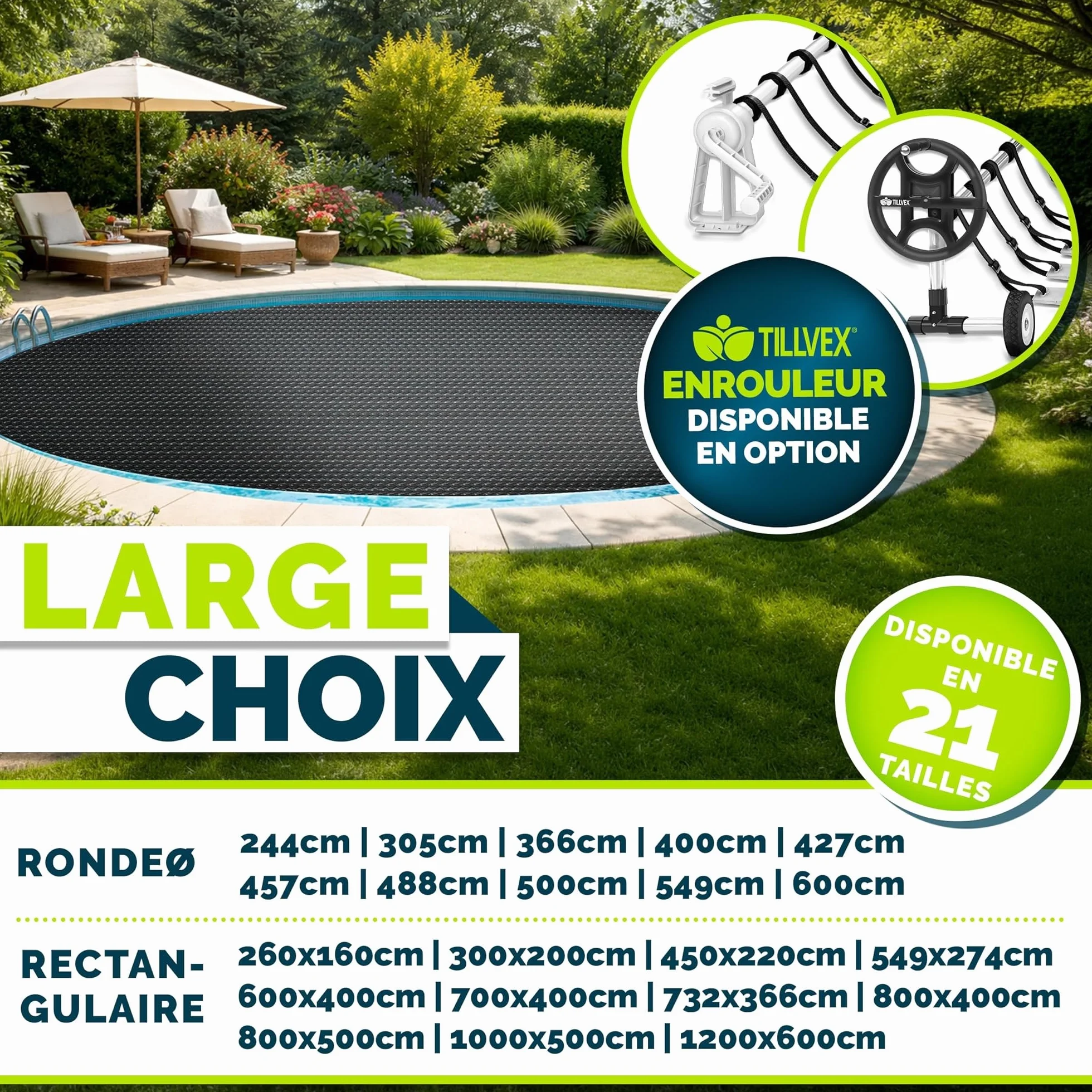 Tillvex Bâche à Bulles Piscine 120 µm 549x274 cm Noir Protection Solaire Chauffage