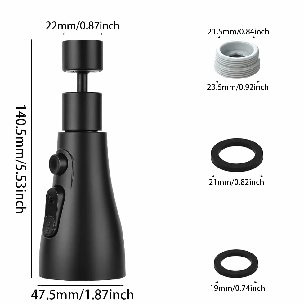 Embout Robinet Cuisine 360° Rotatif 3 Modes Douchette Évier avec Adaptateur FM22 Noir