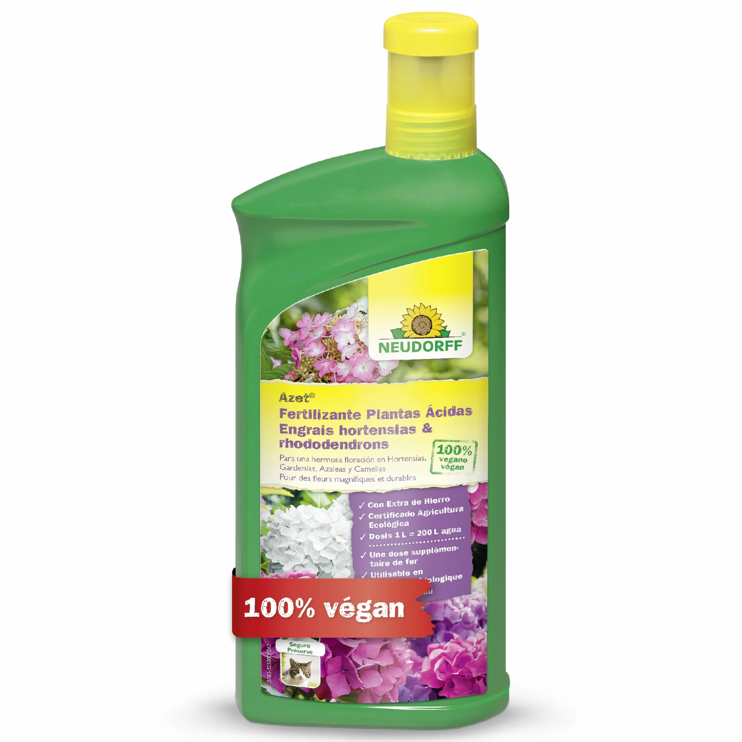Neudorff Azet Engrais hortensias & rhododendrons – Engrais liquide naturel avec fer pour une floraison luxuriante et des hortensias, rhododendrons, azalées et camélias résistants, 1 L