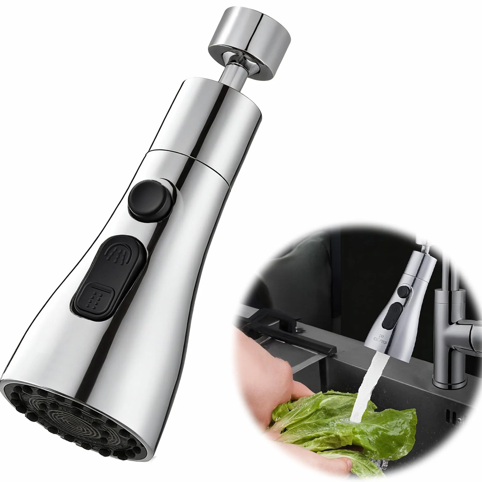 Robinet Cuisine Douchette 360 Degres 3 Modes Embout Aerateur Mitigeur Evier Plastique ABS Universal Orientable