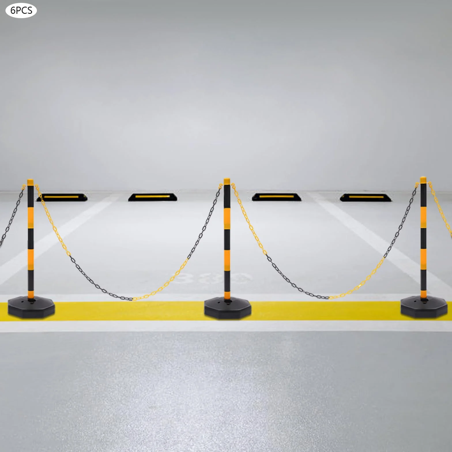 Poteaux de signalisation de la circulation lot de 6 réglables avec socle à remplir et chaînes pour parking