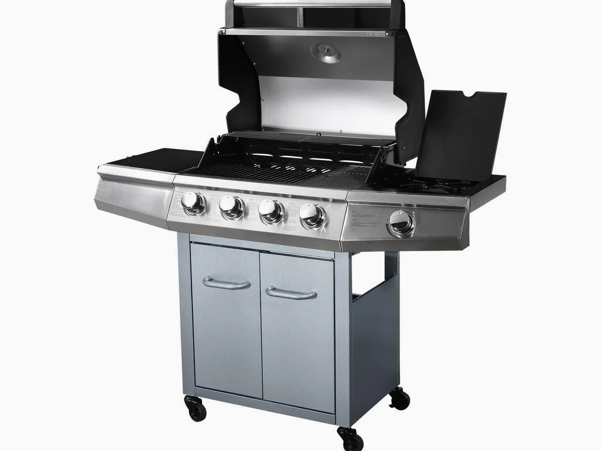 Habitat et Jardin Barbecue gaz avec LED Bingo 5, 5 Brûleurs Dont 1 Latéral, avec Housse Protection, 15.2 kW, Argenté ‎1351_93469