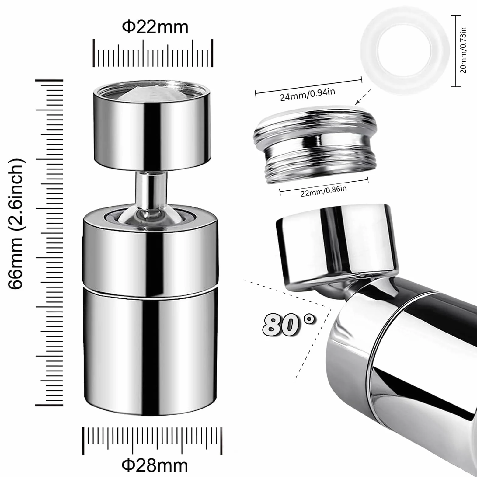Aérateur de Robinet 360° Pivotant, 2 Modes Mousseur Robinet Economie Eau pour Évier Cuisine Salle de Bain