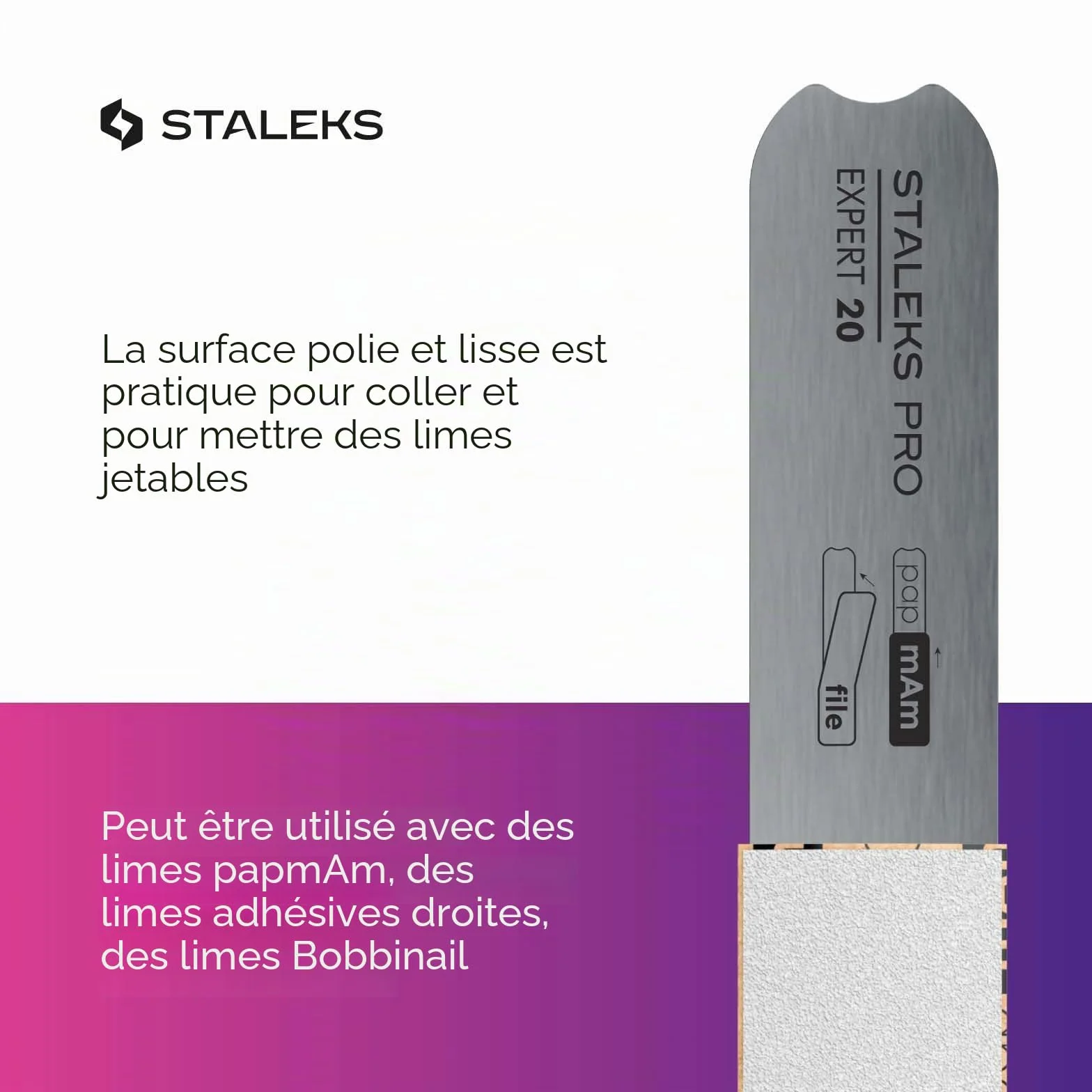 Staleks Pro Expert Manche en acier inoxydable pour limes adhésives et limes pochettes jetables
