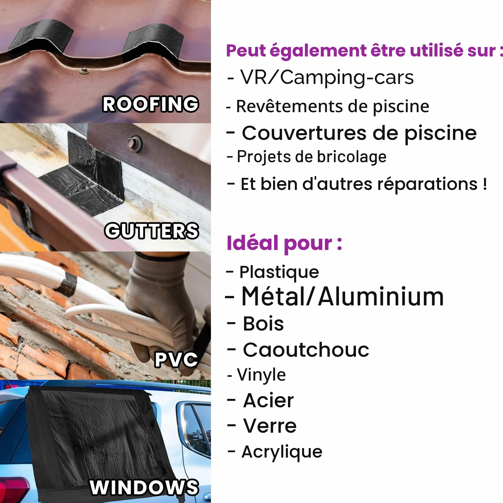 Ruban Adhésif Étanche Extrêmement Puissant 5cm x 2.5m pour Extérieur et Intérieur - Bande de Réparation de Toit Résistant aux UV