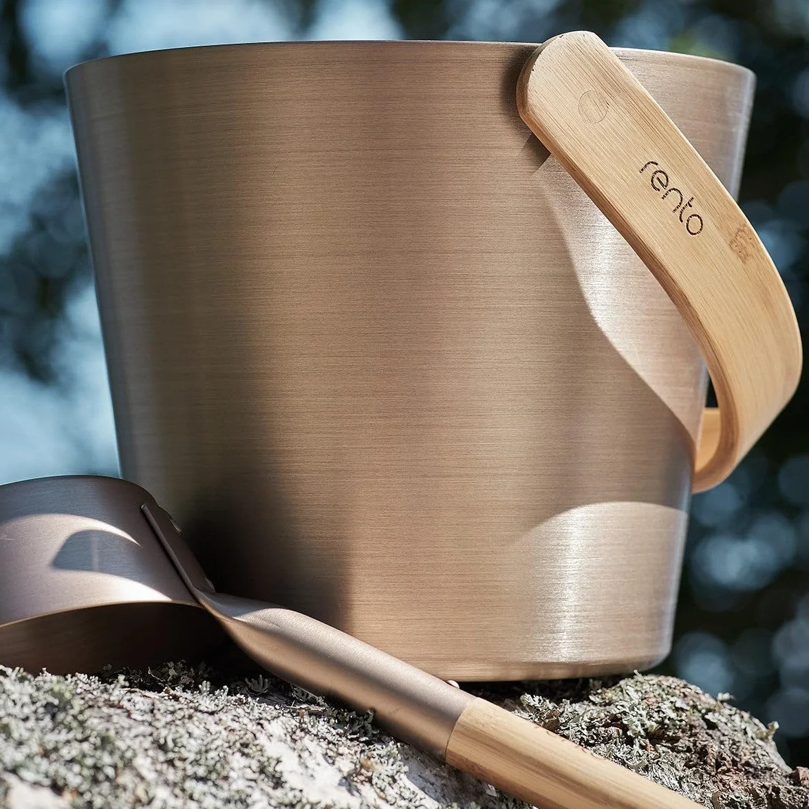 Louche de Sauna Aluminium Bambou Résistante à la Chaleur Champagne 43 cm