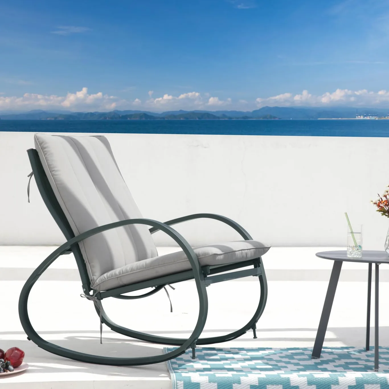 SVITA EIBY Fauteuil à bascule de luxe avec accoudoirs pour l'extérieur, gris clair/gris foncé