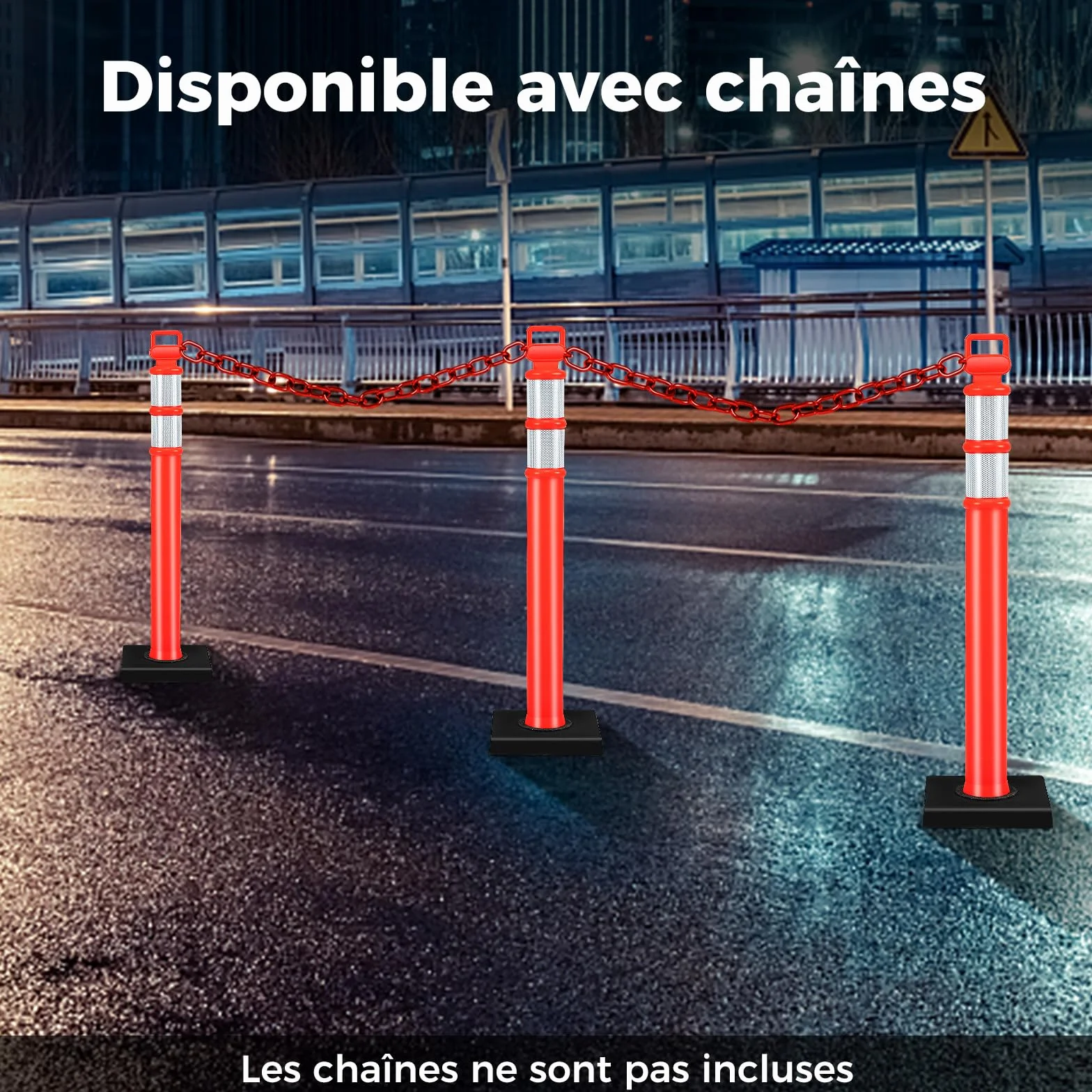 COSTWAY Poteau de Signalisation 3 Pcs Base en Caoutchouc 114,5 CM, Barrière de Sécurité Rouge Vif