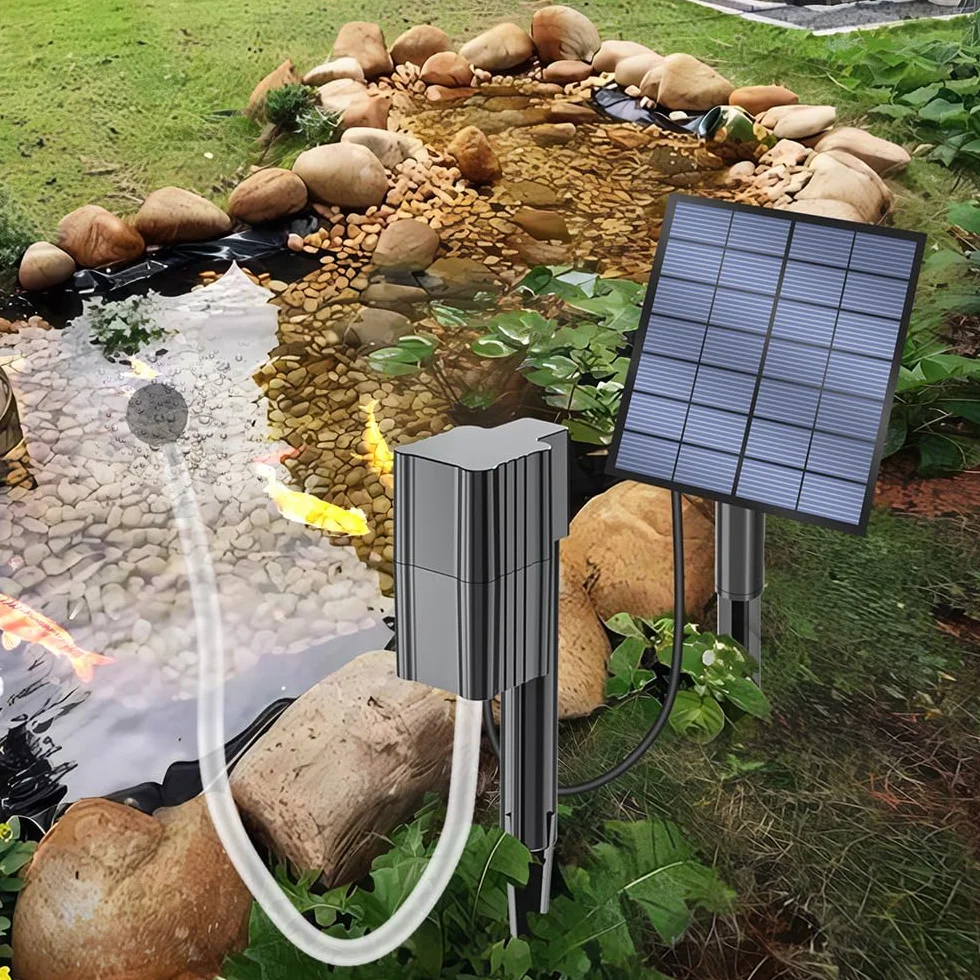 Aérateur solaire de bassin 2,5 W/7 V - Oxygénateur de 0,6 l/min - Pompe solaire pour étang avec 1 pierre à bulles et piquet - Pour jardin, bassin hydroponique