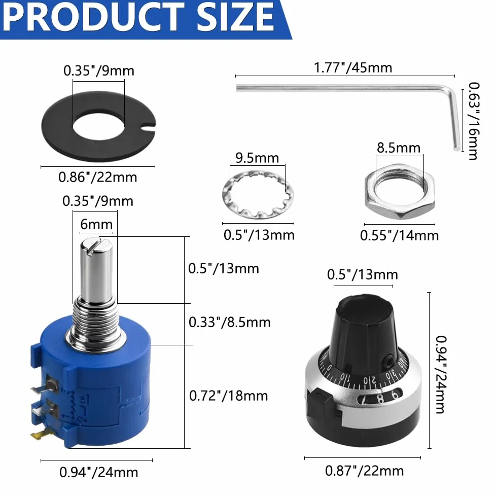 Potentiomètre multitour de précision réglable 5K Ohm 10 Tours 3590S-2-502L