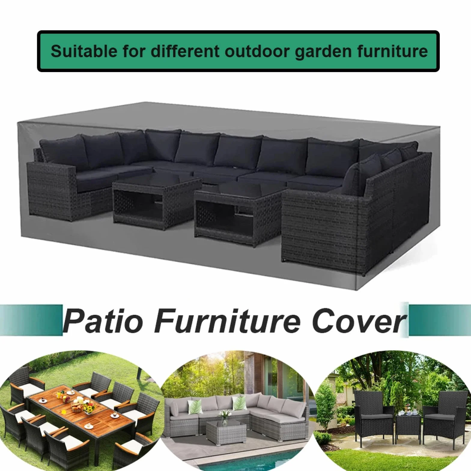Housse Salon de Jardin 240x130cm Exterieur Impermeable Bâche de Protection Exterieur Table Coupe-Vent Anti-UV Résistant à la Déchirure Housse pour Mobilier De Jardin 240x130x90cm/LxlxH-Noir