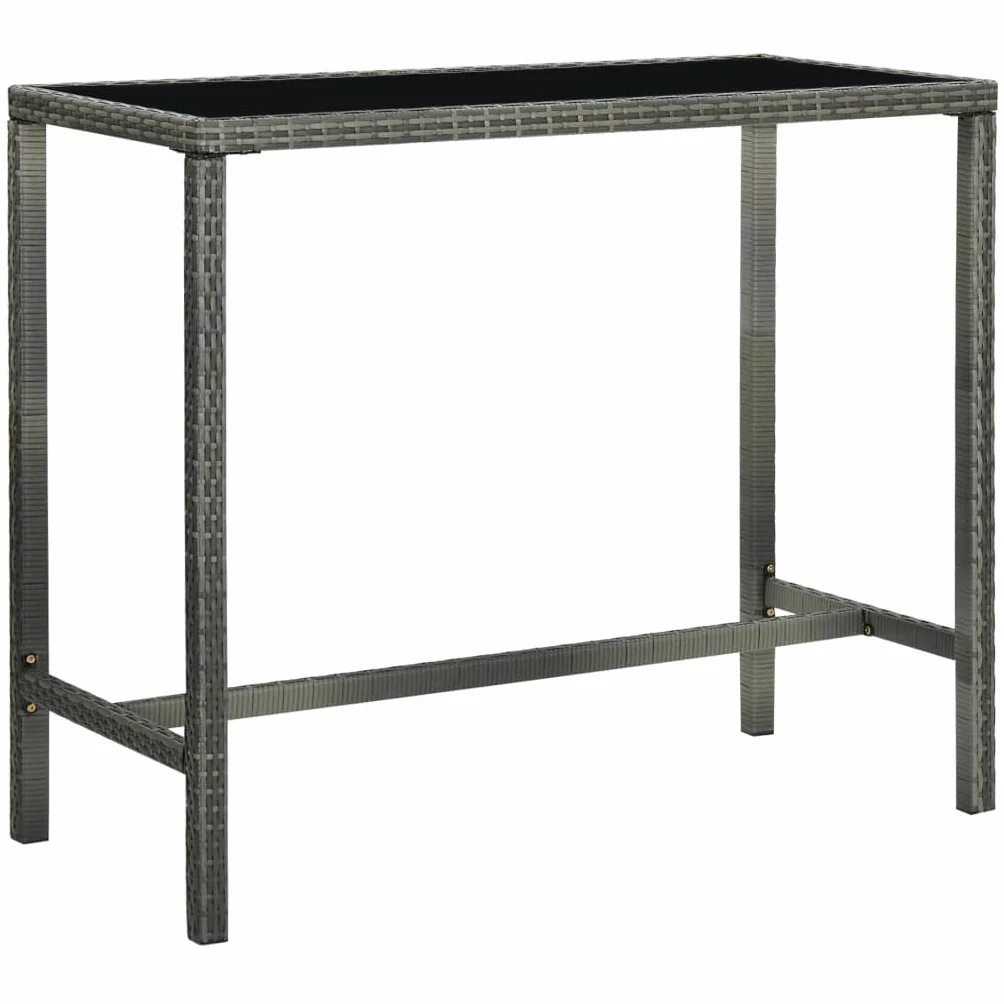 Tomostar Table de Bar Haute Extérieur Gris 130x60x110 cm Résine tressée Verre