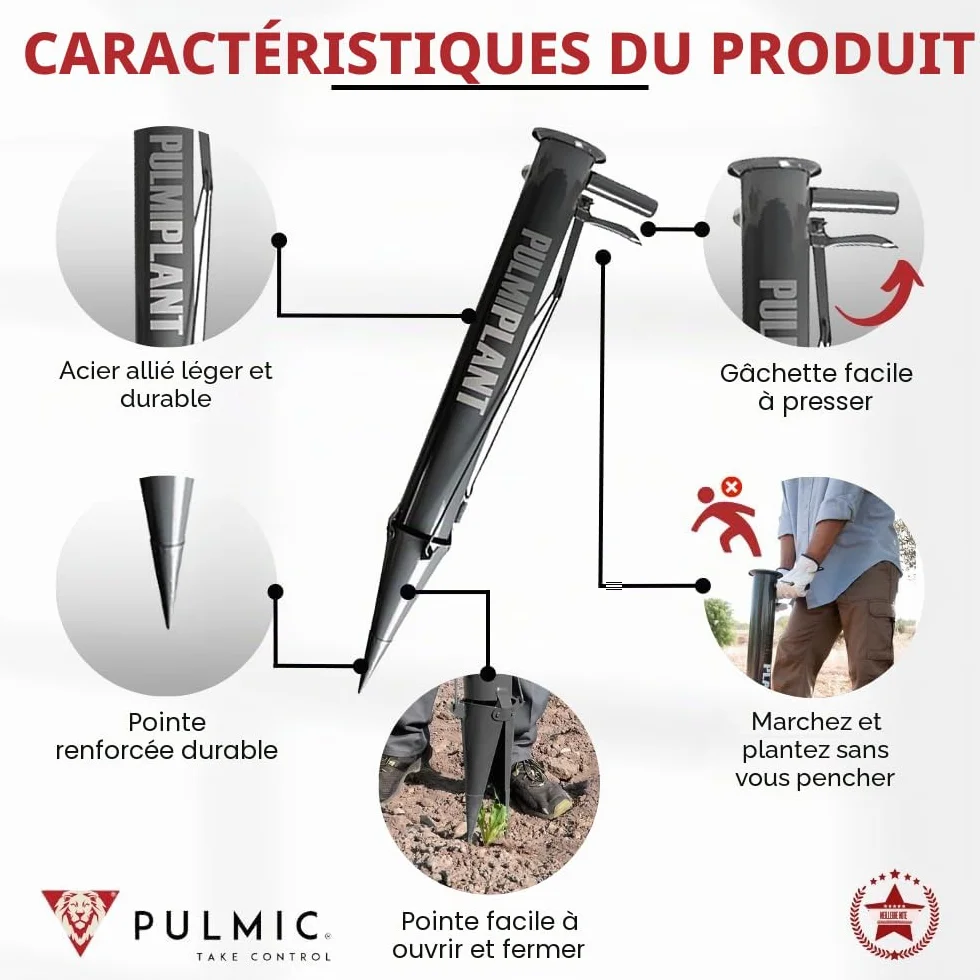 KAMIKAZE Plantoir Manuel Bulbes et Légumes. Double Poignée avec Pointe Renforcée. Planteur Facile à Utiliser. Mécanisme de Dégagement Automatique. Acier Ultra Robuste et Léger avec Peinture EPOXY