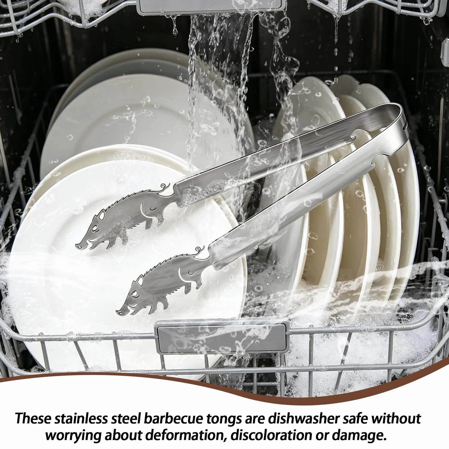 Pince à Barbecue en Acier Inoxydable avec Motif Cochon, Pince à Saucisses Personnalisée de 30 cm, Pince de Cuisine pour Grillades,Résistant à la Rouille