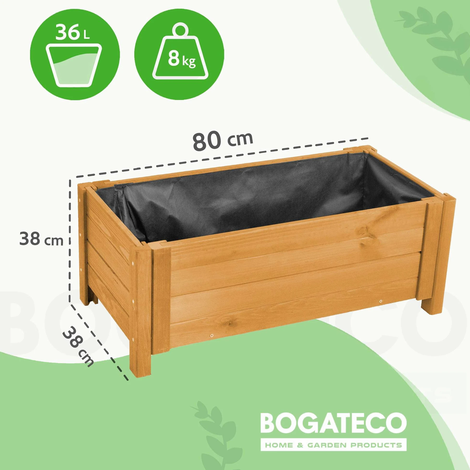 BOGATECO Bac à Fleurs Jardinière en Bois pour Extérieure | 80 x 38 cm | Pot de Fleurs Parfait pour Jardin, Terrasse & Balcon | Imprégné | Arrive Assemblé | avec Agro-Textile | Marron Chêne