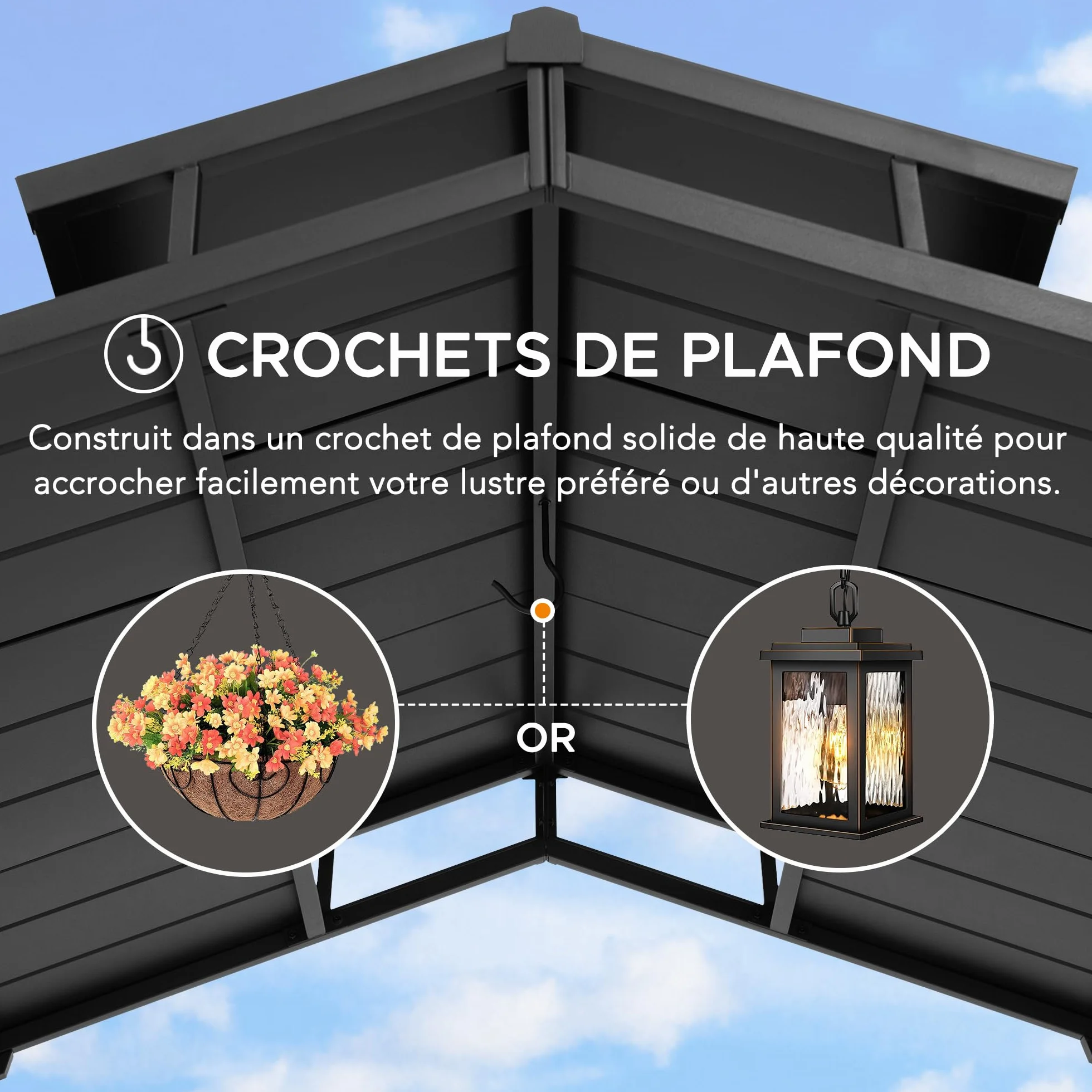 SUNJOY Tonnelle Barbecue 2,4 x 1,5 m avec 2 Étagères et 10 Crochets, Toit Double Ventilé, Structure en Acier, Abri BBQ Étanche