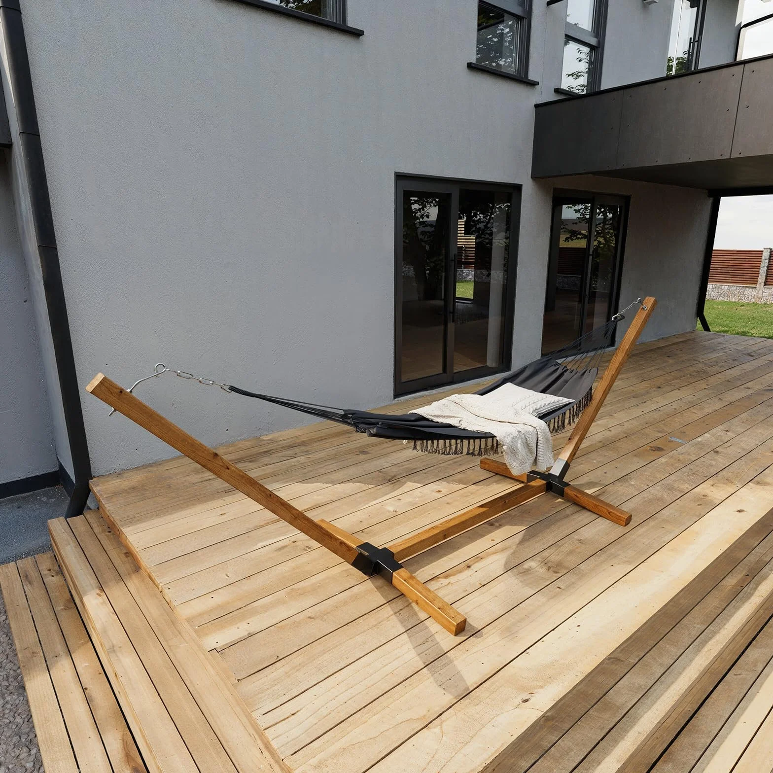 Structure de hamac en bois XXL 350 cm résistant aux intempéries 350 kg extérieur
