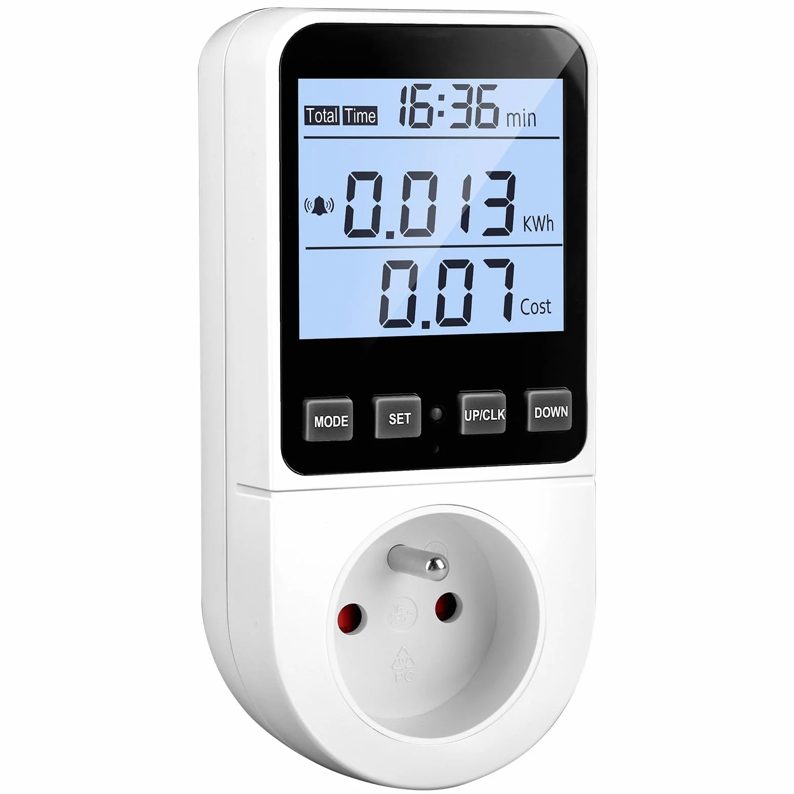 Wattmètre Prise Compteur d'Énergie 8 Modes, Écran LCD Rétroéclairé, Alarme Surcharge 3680W