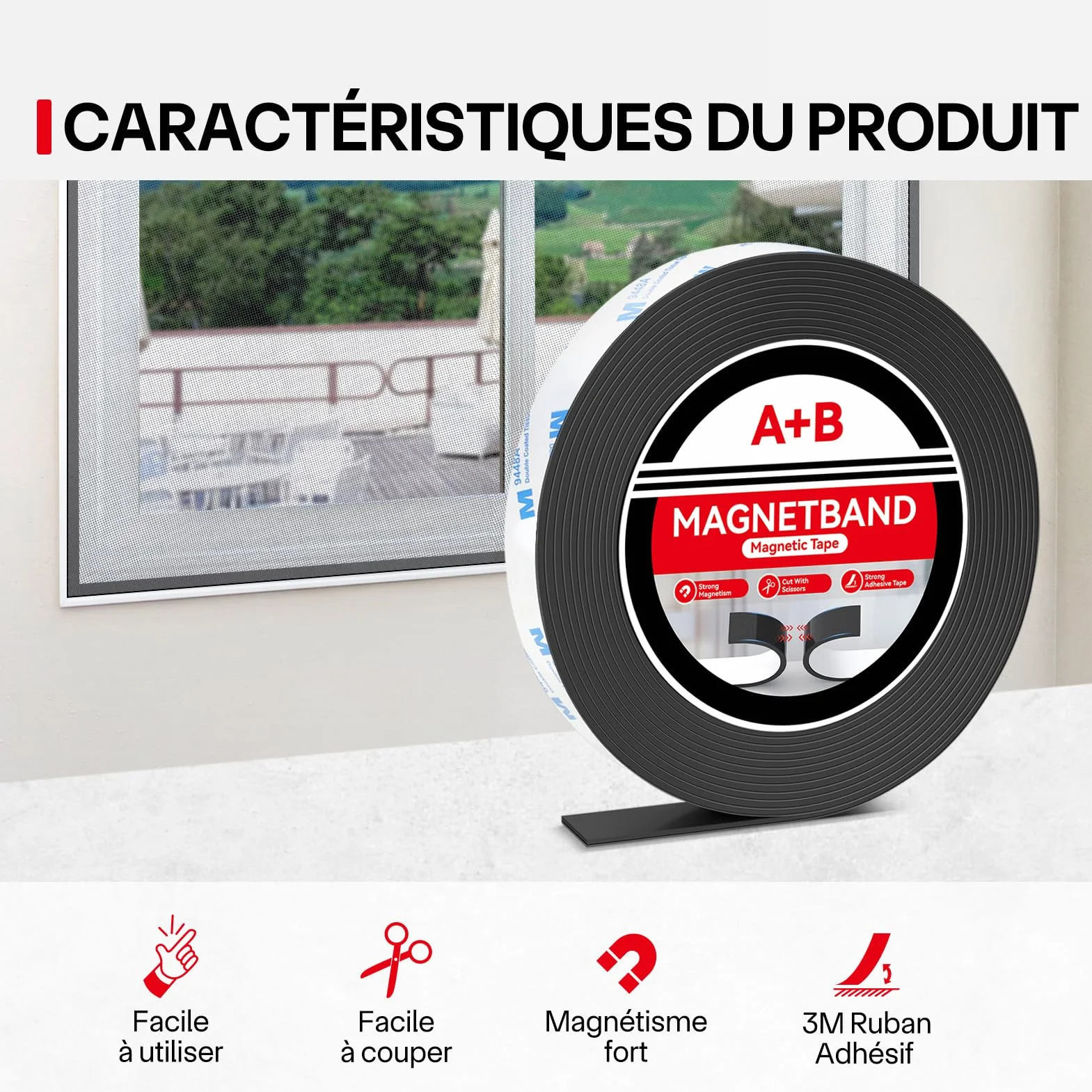 Bande Magnétique Adhesive A+B Autocollante Aimantée 6m x 15mm pour Moustiquaires Rideaux DIY