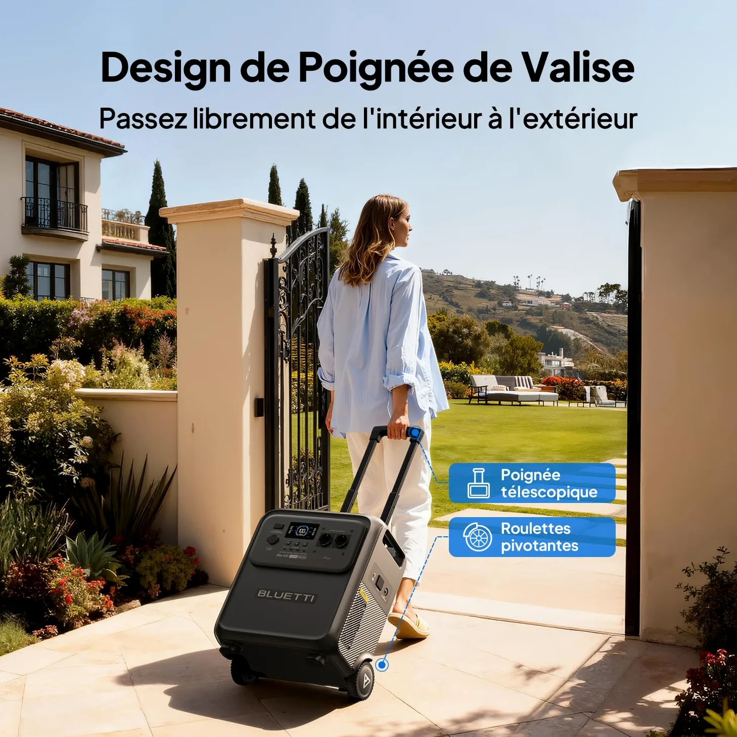 BLUETTI Elite 400 Générateur Électrique Portable, Batterie LFP 3840 Wh, Prises CA 2600 W (3900 W Avec Power Lifting), Générateur Solaire Avec Roues Pour Panne (Câble de Charge Solaire Inclus)