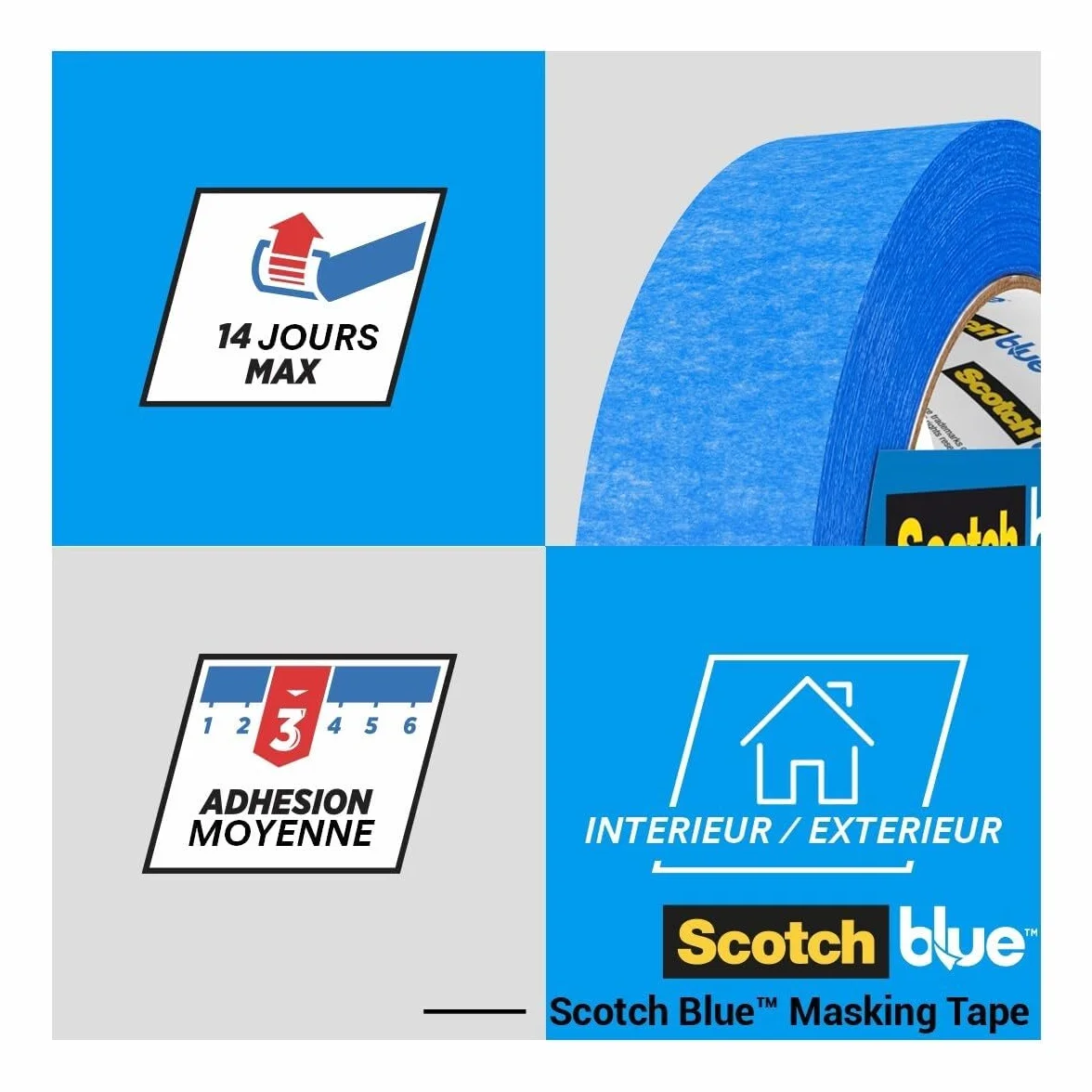 ScotchBlue Ruban de Masquage Multi-Surfaces 36 mm x 41 m 4 Rouleaux Adhésif Peinture Intérieur Extérieur 70% PEFC