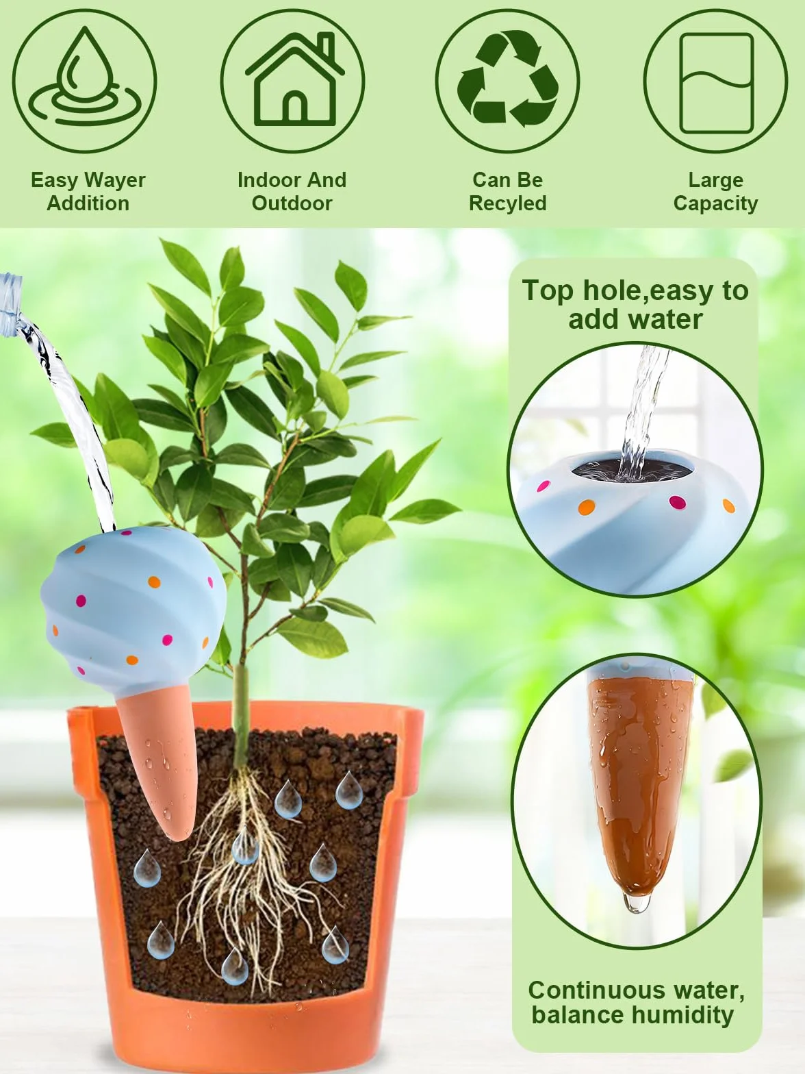 TOROKOM Irrigation Goutte à Goutte Kit, 4 Pcs Grands Globes d'arrosage pour Plantes, Pointes d'arrosage Systèmes D'irrigation Automatique pour Plantes Jardin, Intérieur, Extérieur(4 Couleurs)