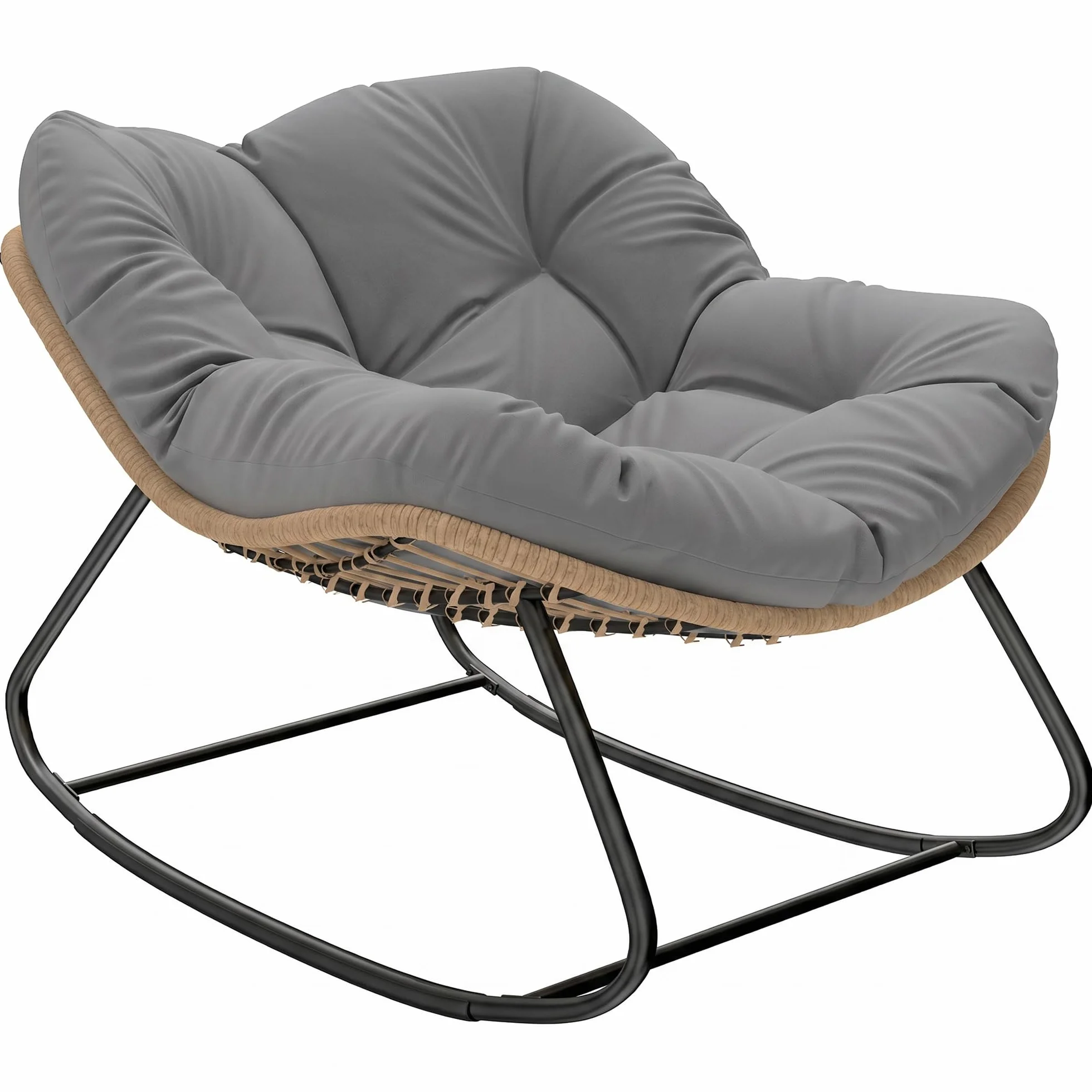 Outsunny Fauteuil à Bascule Papasan, Fauteuil à Bascule Intérieur Extérieur en Résine Tréssée avec Coussin, Chaise Ovale rembourrée en Rotin pour Salon, Jardin, Patio, Balcon, Gris