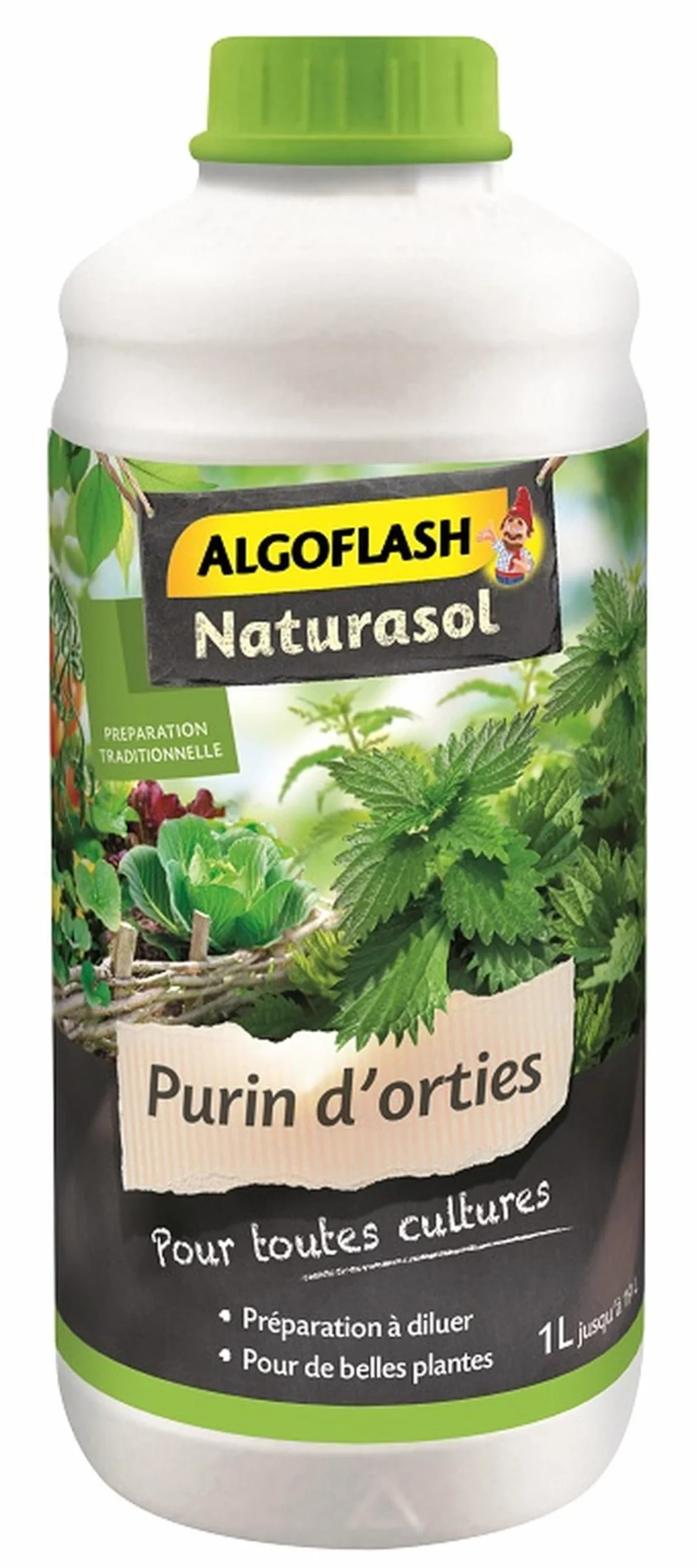 ALGOFLASH NATURASOL Purin d'orties liquide, Jusqu'à 20 L, Bouchon doseur inclus, 1L, ALPURIN, Vert