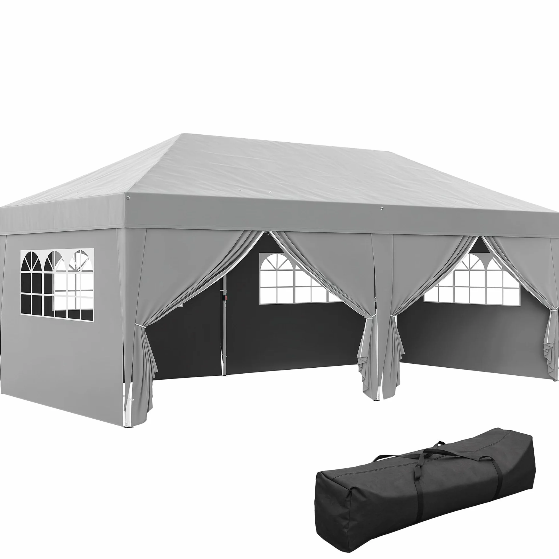 Outsunny Tonnelle de Jardin Exterieur tonnelle Pliante 3 x 6 m Pop-up avec 6 parois latérales, Trous de Drainage, Sac de Transport Inclus, Barnum Pliant pour Camping Festival Mariage, Gris