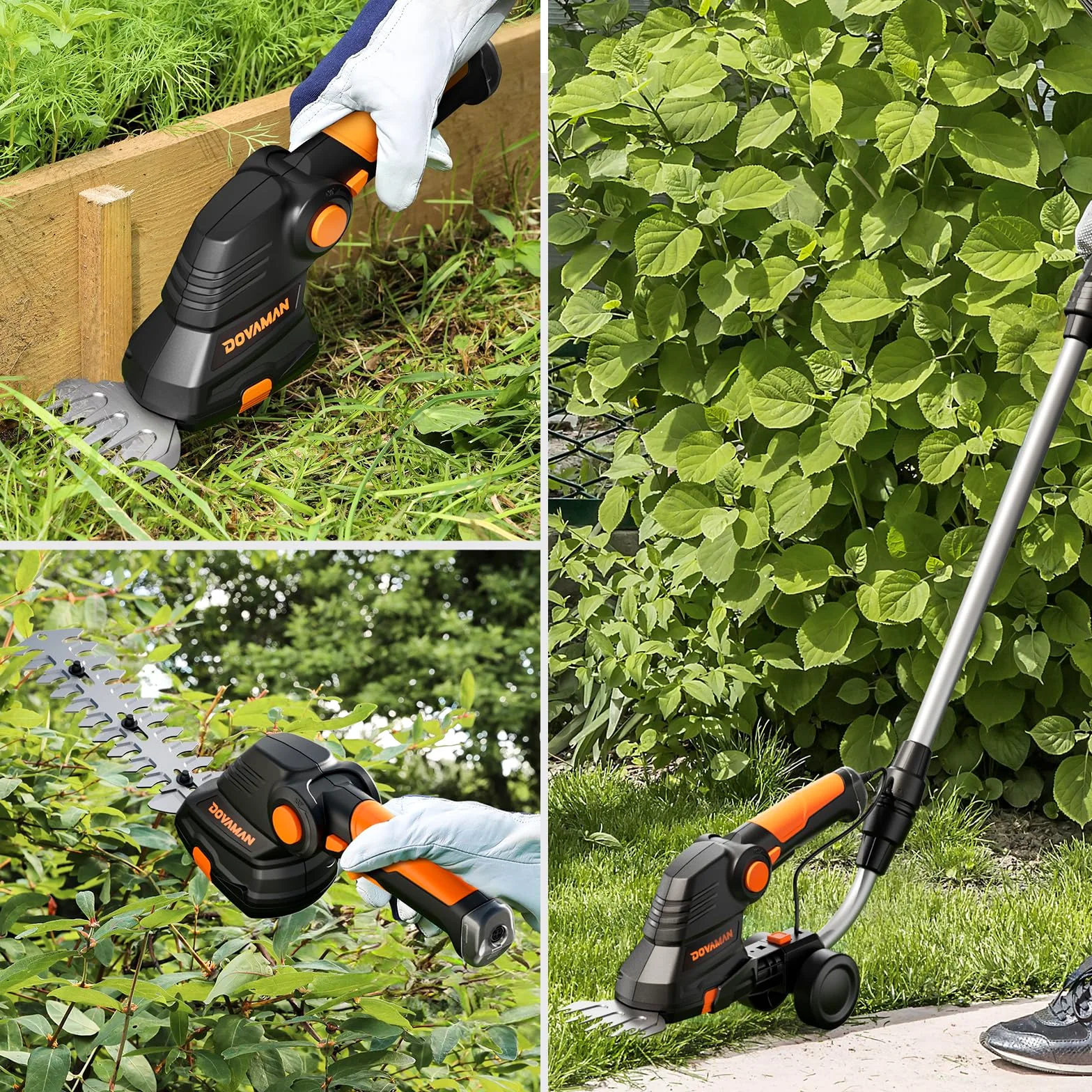 DOVMAN GS03C 3 en 1 Cisaille Électrique, Ensemble de Poignée Télescopique, Charge Rapide de 80 Min, Poignée Réglable en Angle, Cisaille à Gazon sans Fil Portable 7,2V Idéale pour Couper l'herbe