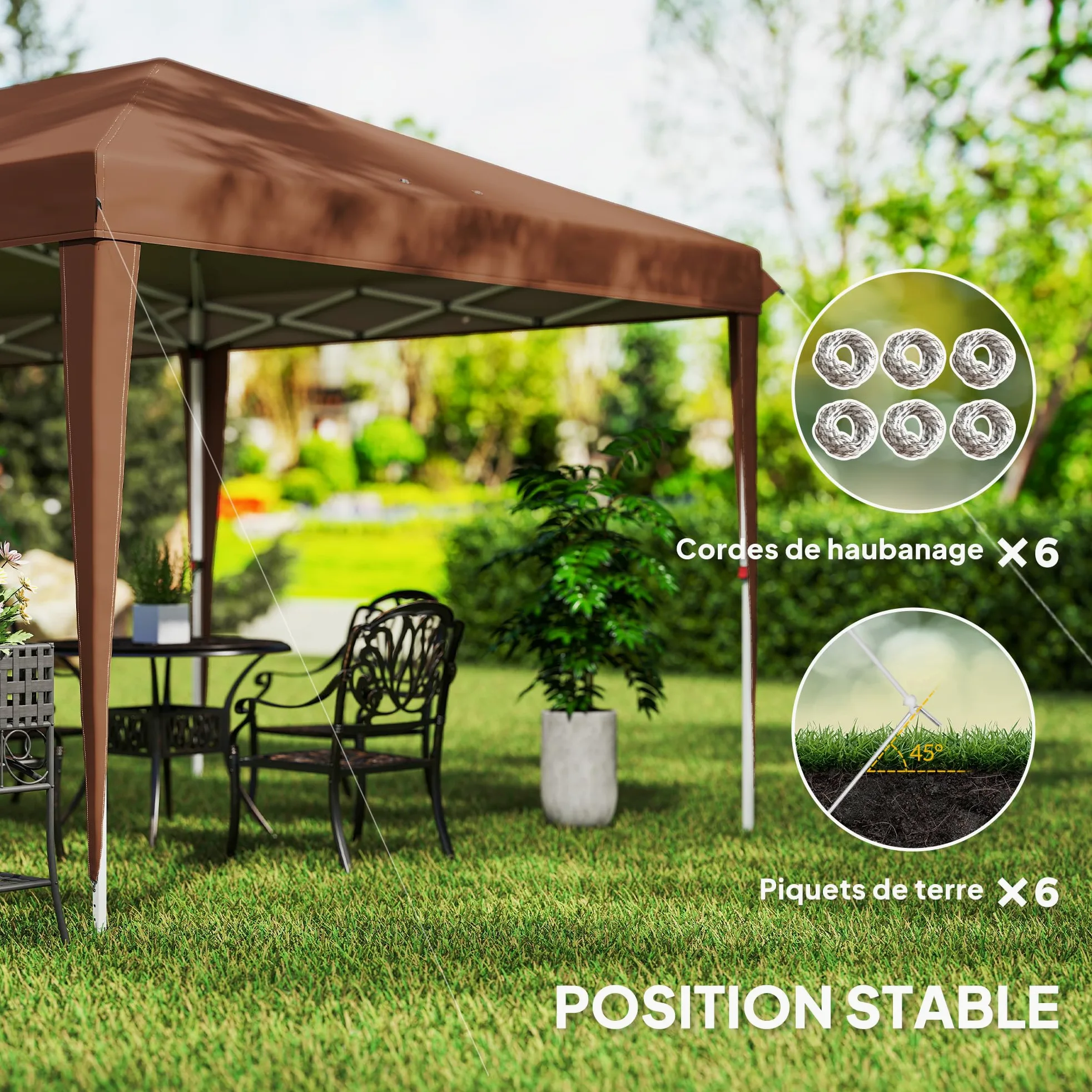 Outsunny Tonnelle Pliante 3x6m tonnelle de Jardin extérieur Barnum de Jardin Pop-up Pliant Sac Inclus Acier époxy Oxford Haute densité Marron