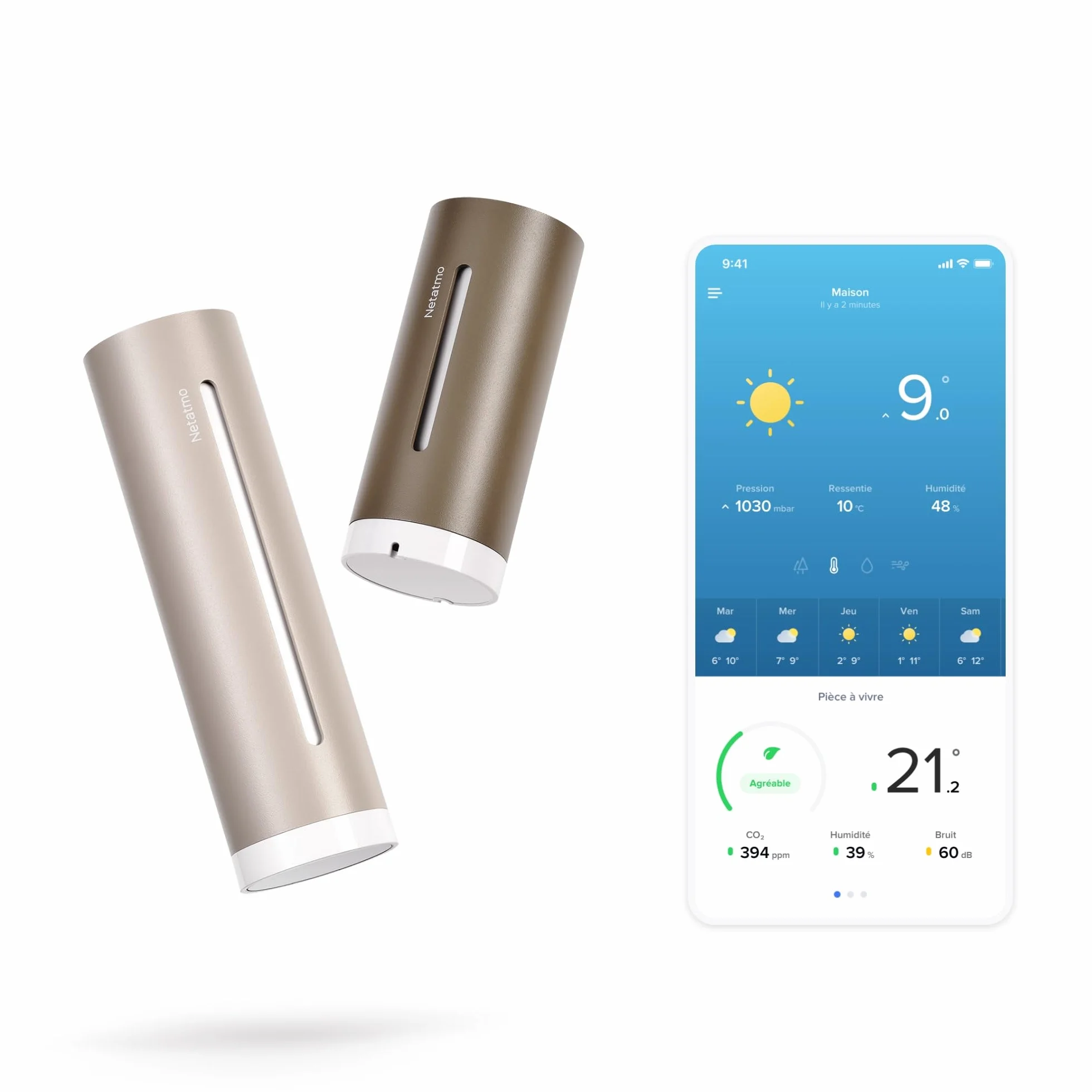Netatmo Station Météo 2e génération Intérieur Extérieur Température Humidité Qualité de l'air UV Pollens Prévisions Compatible Apple Alexa Google Sable NWS-S-EC