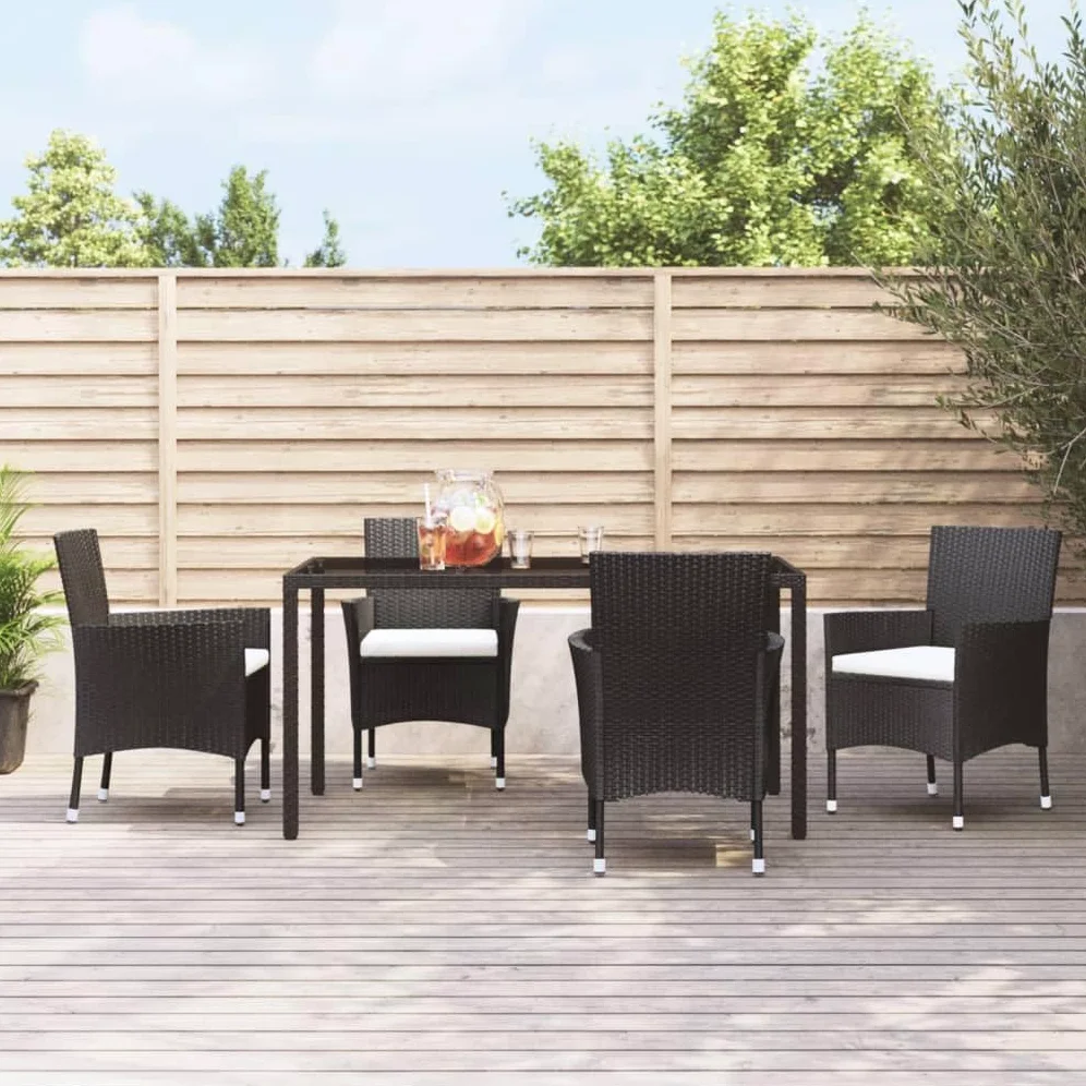 vidaXL 4X Chaises de Jardin avec Coussins Fauteuils de Patio Chaises de Salle à Manger d'Extérieur Sièges de Terrasse Résine Tressée Noir