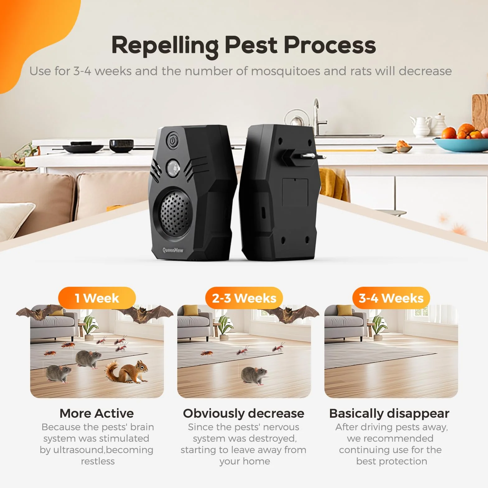 Ultrason Souris d'intérieur, Repulsif Souris à Brancher, 4 Modes et Deux Options d'alimentation Prise Anti Moustique, Anti Cafard Inoffensif pour Rats, Cafards, Insectes, Fourmis