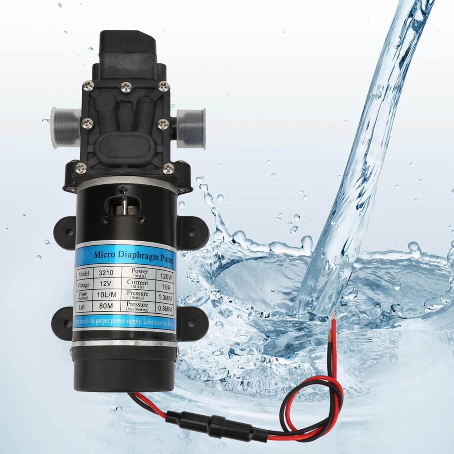 Pompe à Eau Électrique Pompe à Diaphragme Amorçage Automatique 10L/M Protection Surintensités Laveuse Haute Pression 12V