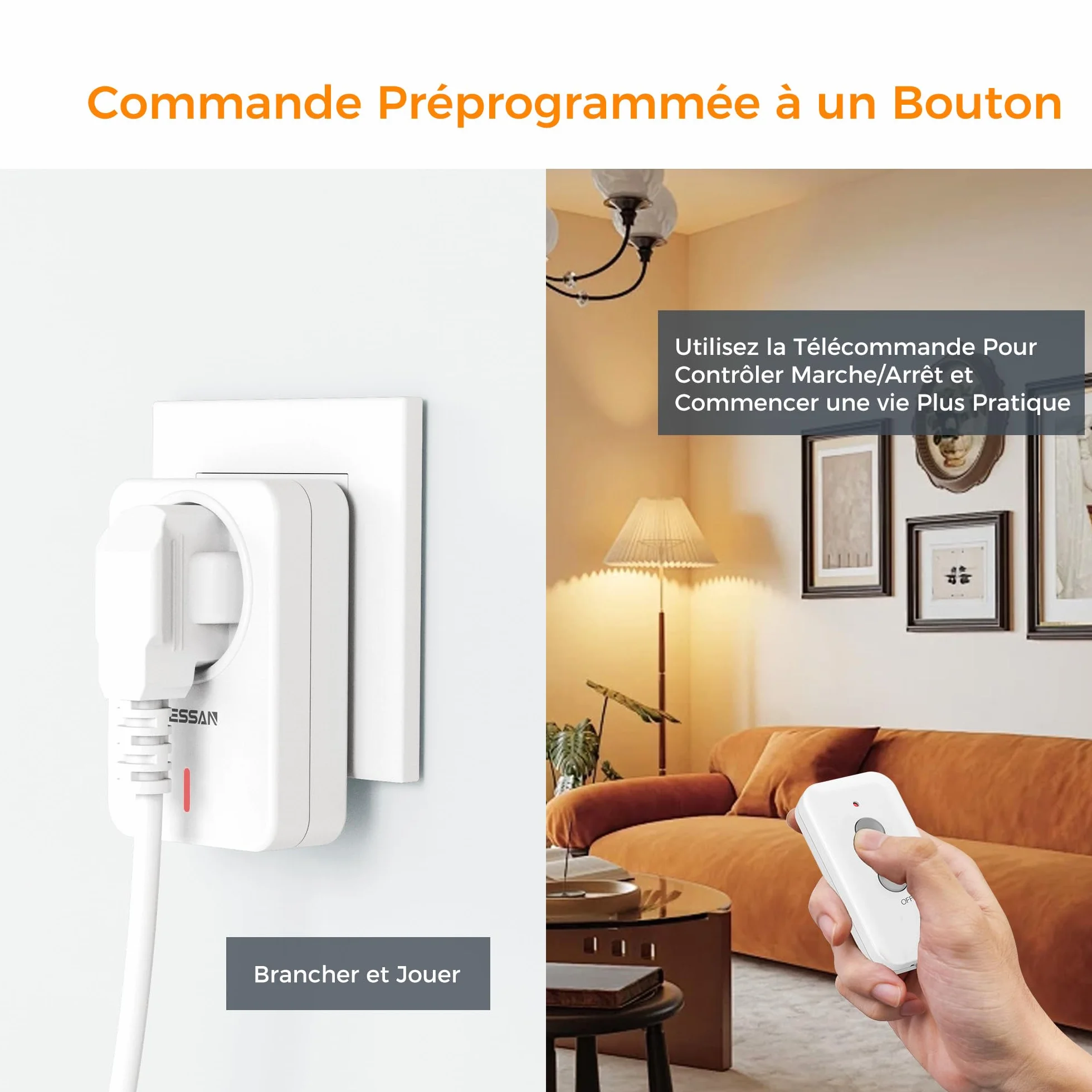 TESSAN Prise Télécommandée Sans Fil 30M 2300W Interrupteur pour Lampe Électroménager Intérieur