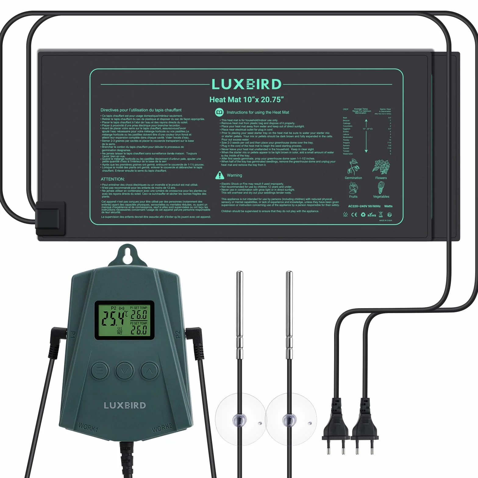 Luxbird Tapis Chauffants pour Semis avec Thermostat Numérique 21W - Chauffage Uniforme pour Germination, Serre et Plantes d’Intérieur