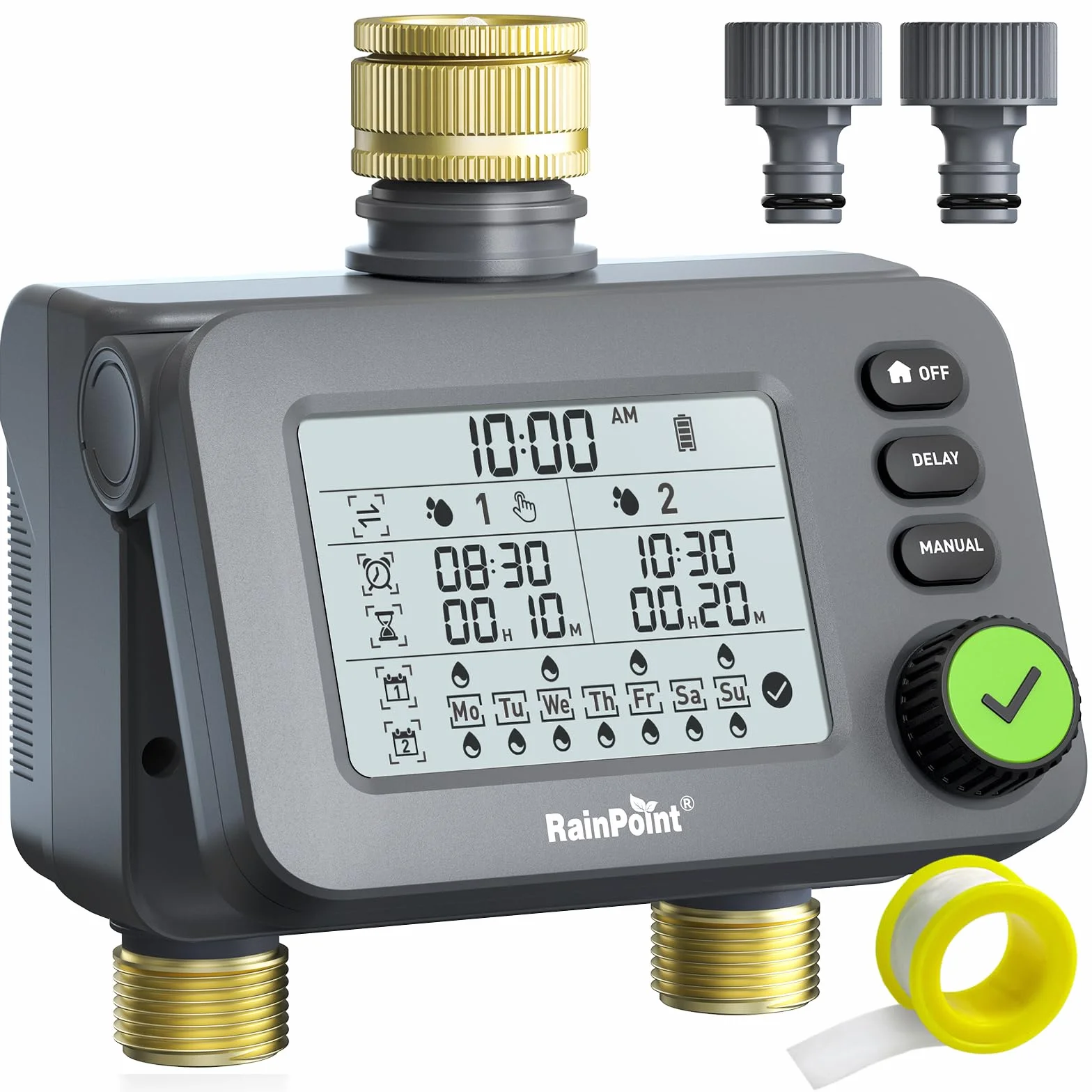 RAINPOINT Programmateur Arrosage 2 Sorties, Minuteur Automatique Jardin IP54