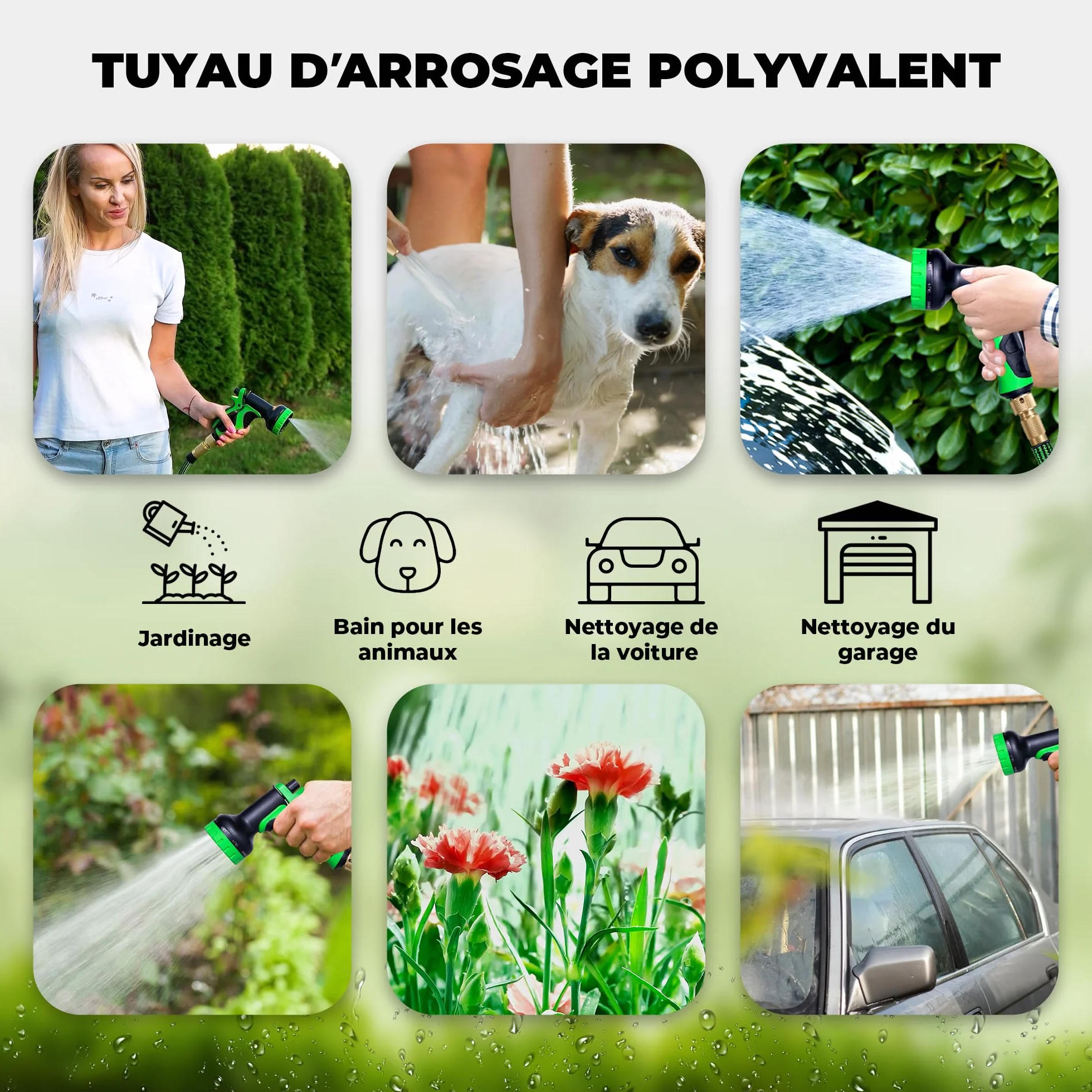 HOMEPROTEK Tuyau d'Arrosage Extensible 30m avec Adaptateurs 1/2'' 3/4'' et 9 Modes
