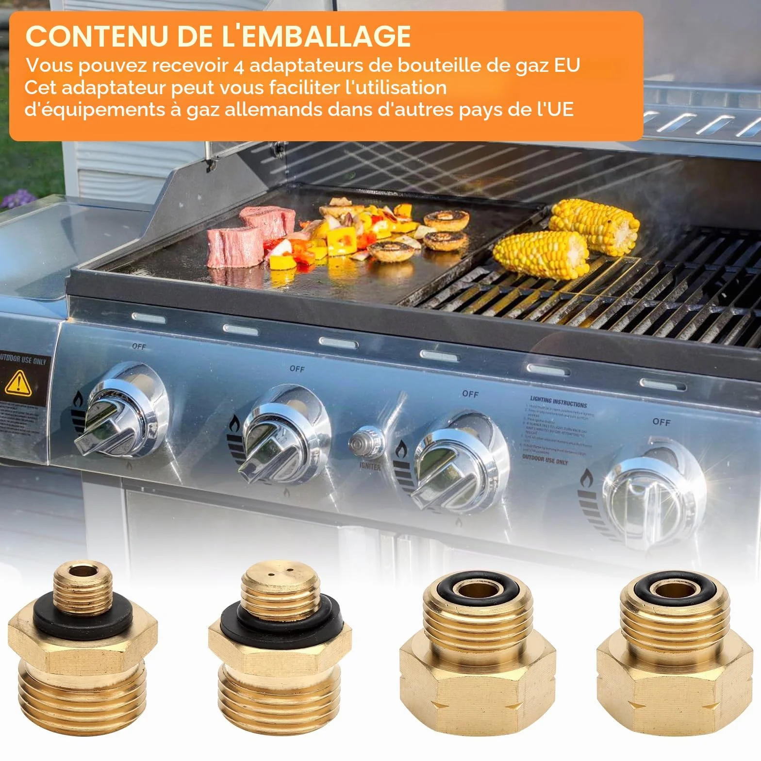 Adaptateur gaz Allemand Kit de 4 adaptateurs pour Adaptateur Bouteille gaz raccord gaz en Laiton pour Le raccordement de détendeurs à des Bouteilles de gaz étrangères