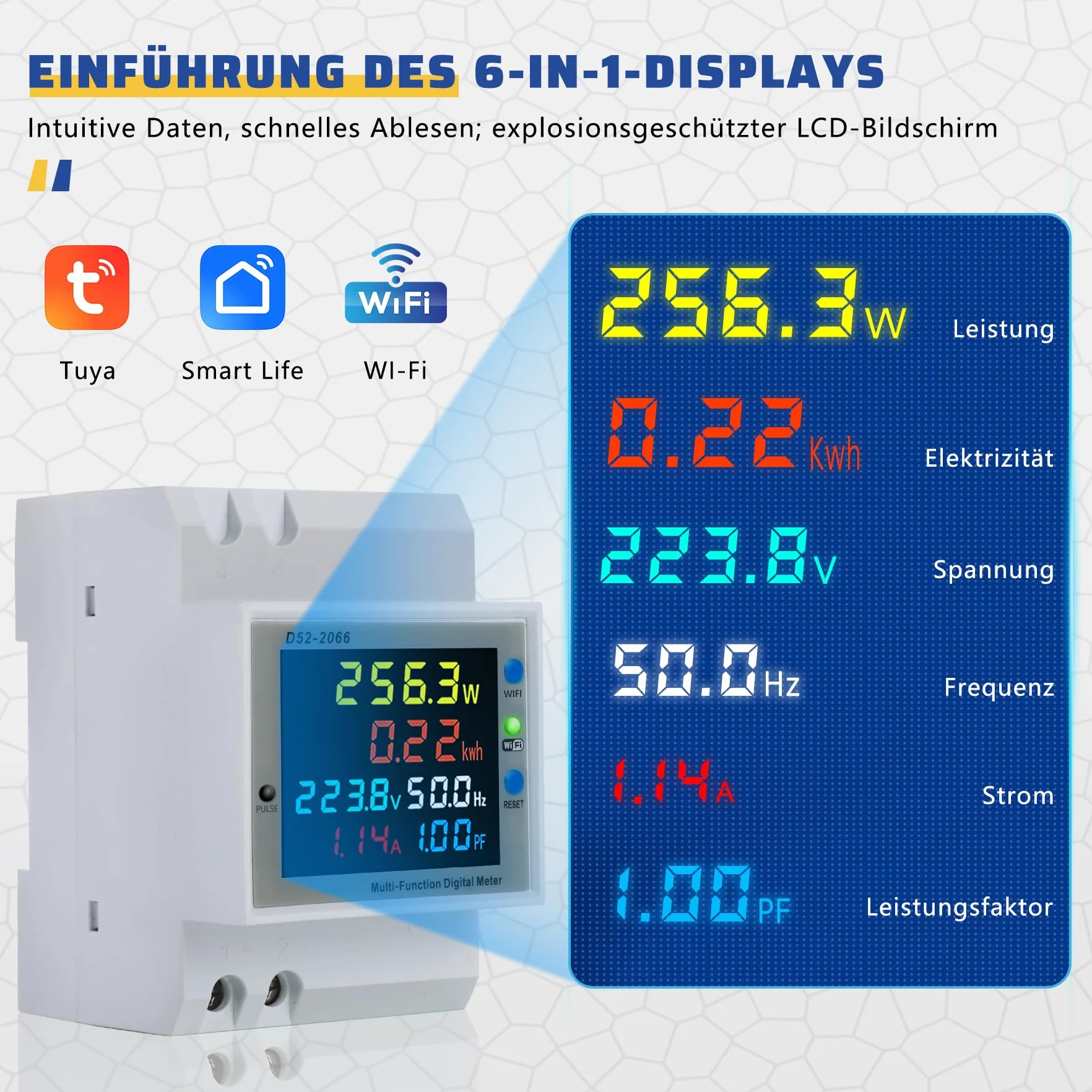 WiFi Compteur d'Énergie Monophasé AC 40-300V 100A Rail DIN Wattmètre KWh Avec Écran LCD