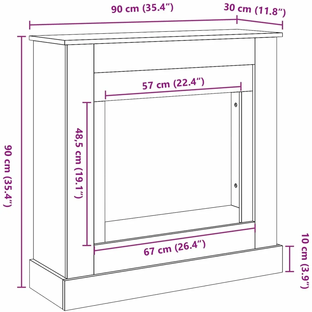 vidaXL Cadre de cheminée Noir 90x30x90 cm Bois d'ingénierie