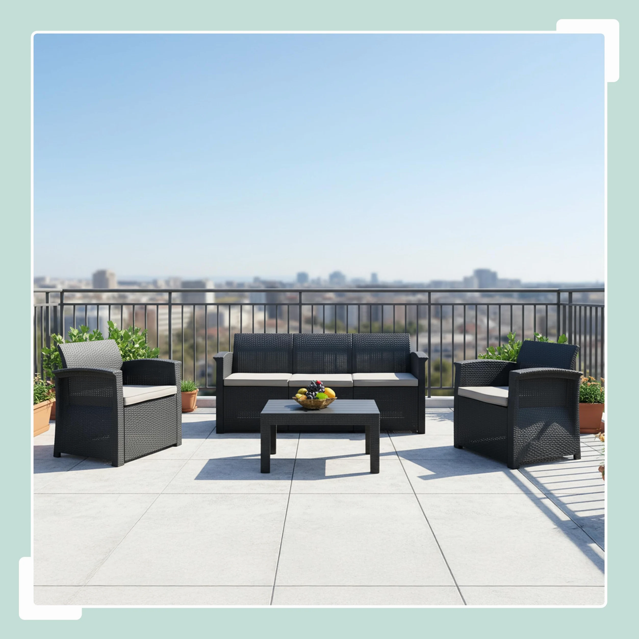 Relaxdays Ensemble Jardin 4 pièces en rotin synthétique, 5 pers., canapé 3 Places, 2 fauteuils et Table, extérieur