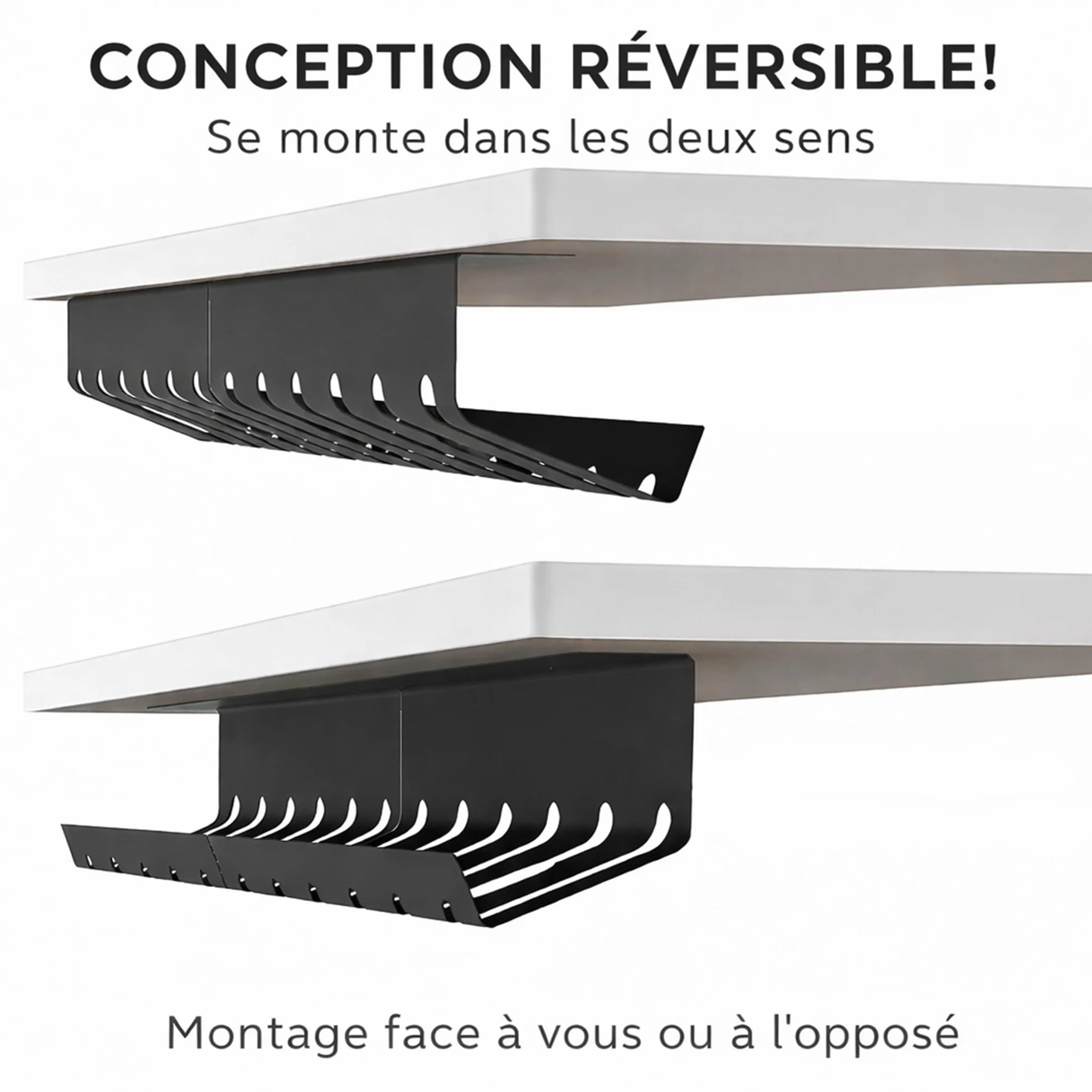 Chemin de câbles Organisateur sous Bureau Lot de 2 44cm x 11cm Cache câble Rangement câble Bureau métal Robuste
