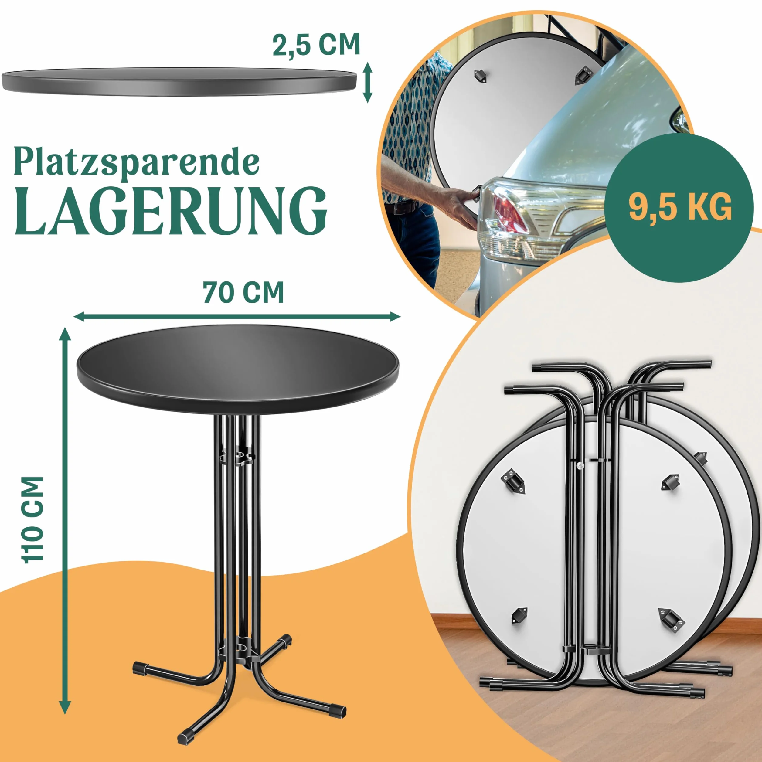 KESSER Table de bistrot pliable Ø 70 cm acier inoxydable pieds réglables